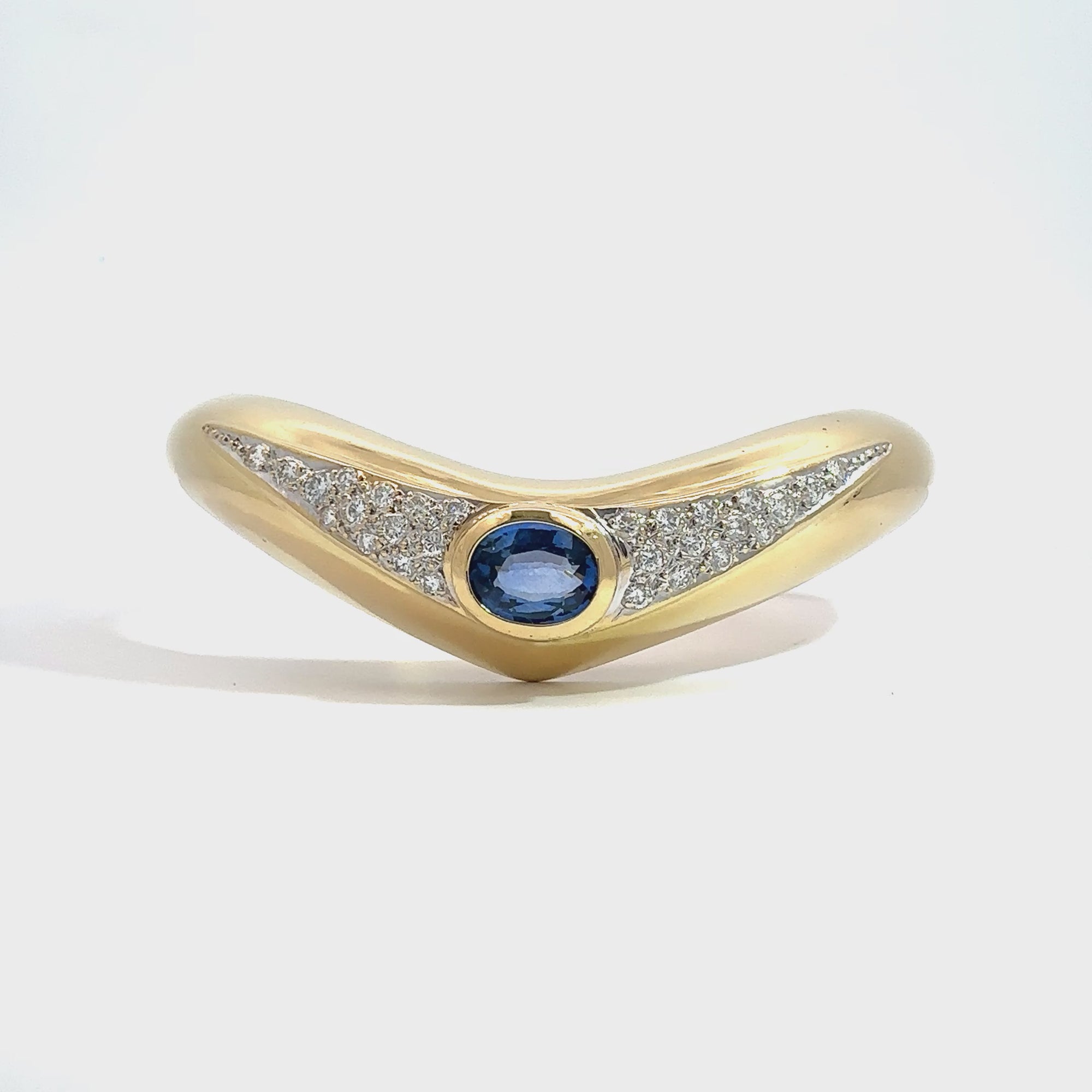 Vintage 18k Yellow Gold Sapphire & Diamond Bangle Bracelet