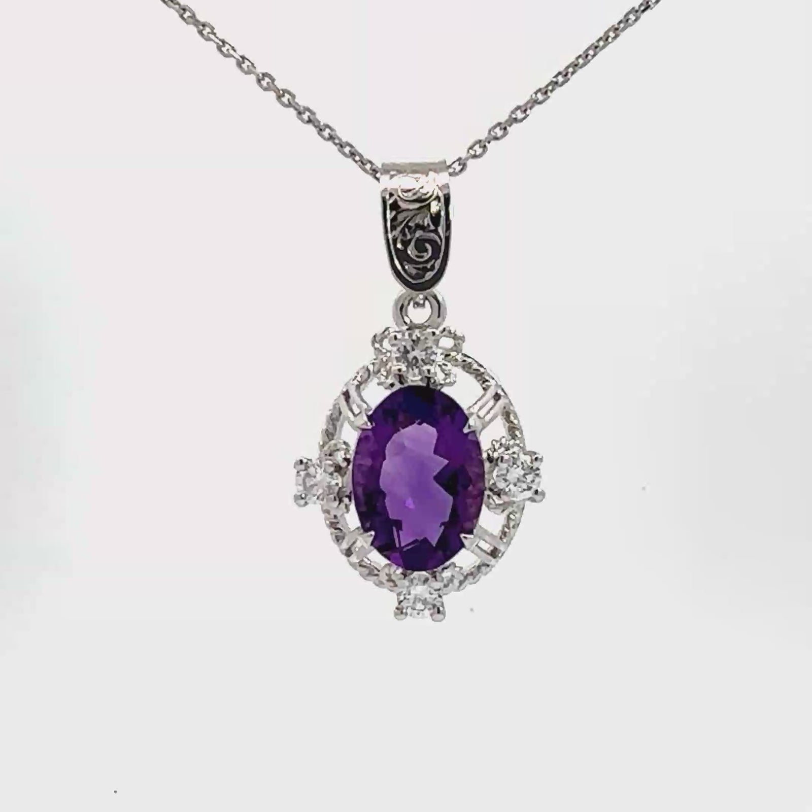 Vintage 14k White Gold 4.85ctw Amethyst and  0.64ctw Diamond Necklace