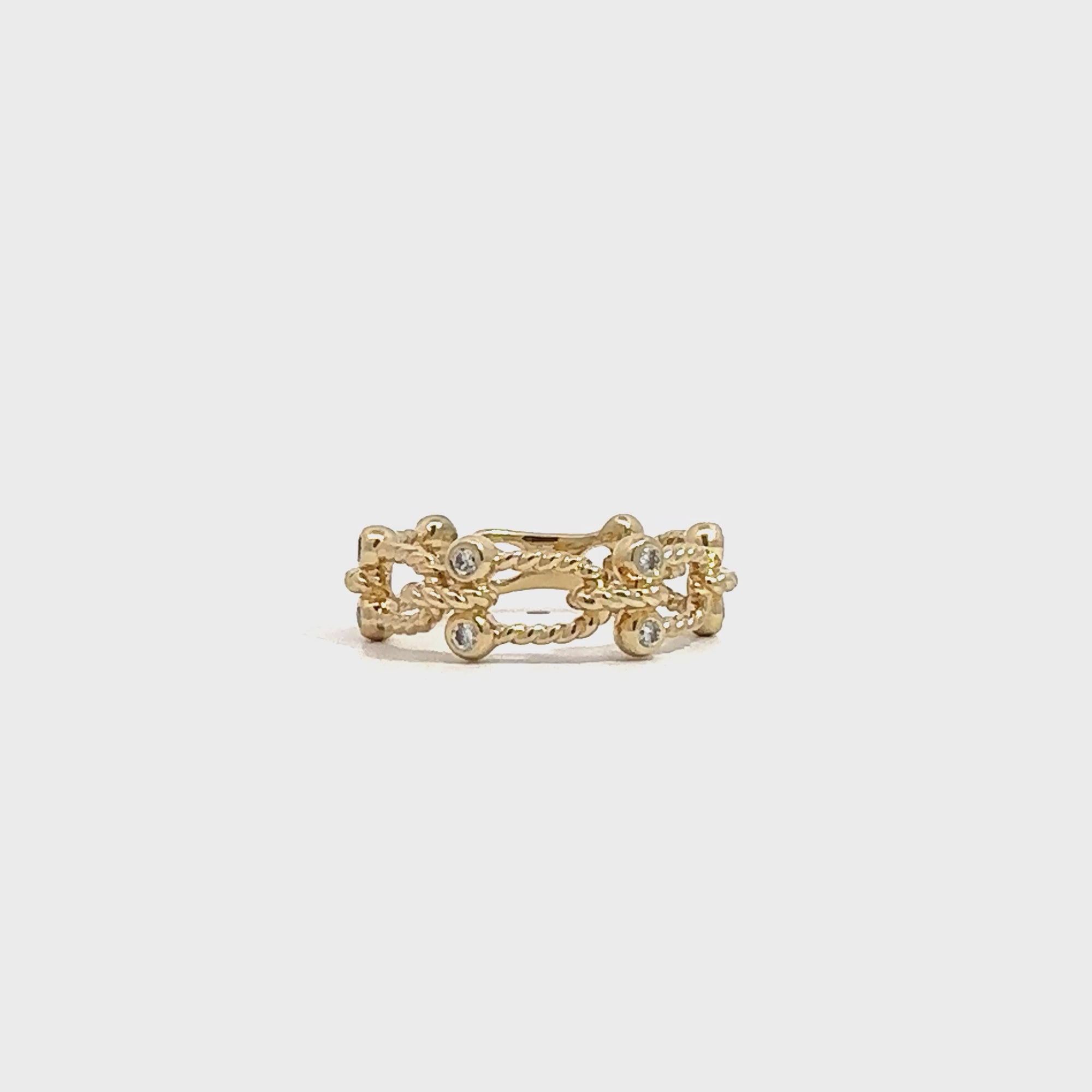 Estate 14k Yellow Gold Rope Design Diamond Band Ring