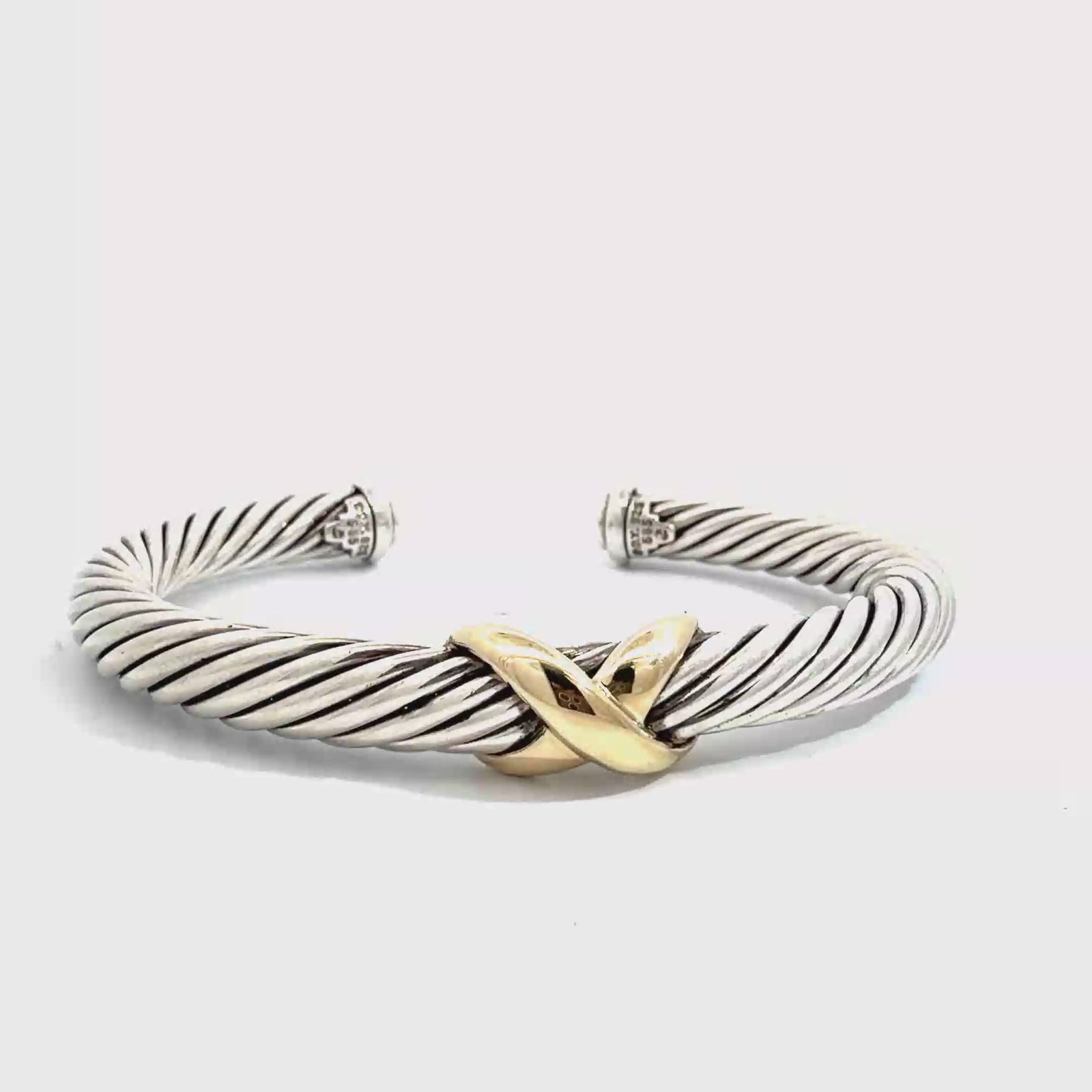 David Yurman Sterling Silver and 14k Yellow Gold Crossover Cuff