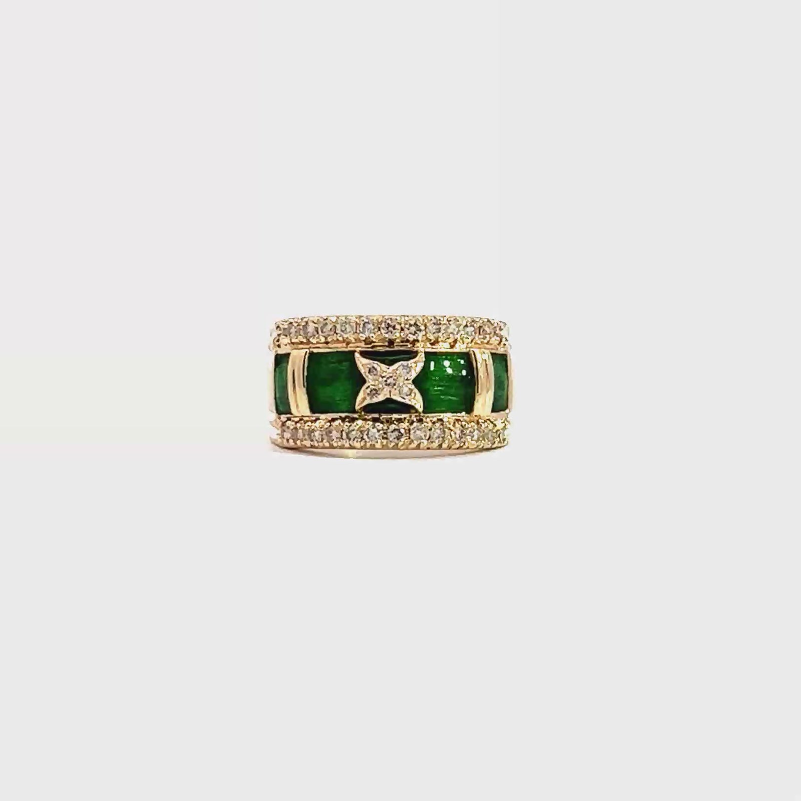Vintage 14k Yellow Gold 0.31ctw Diamond Green Enamel Band