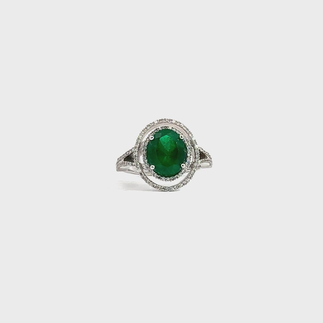 Estate 14k White Gold 2.07ctw Emerald 0.42ctw Diamond Ring