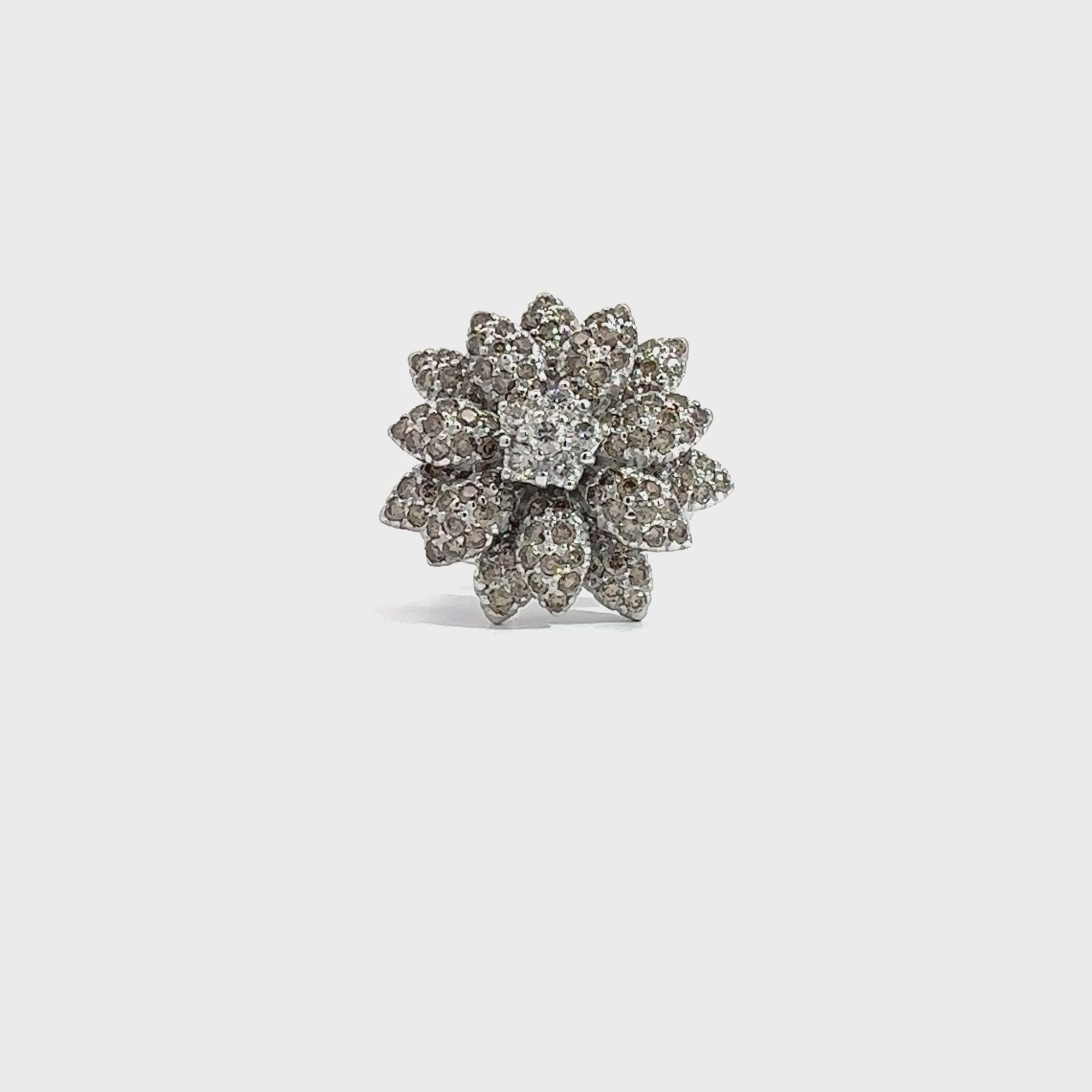 Estate Le Vian 14k White Gold 2.60ctw White and Chocolate Diamond Floral Ring