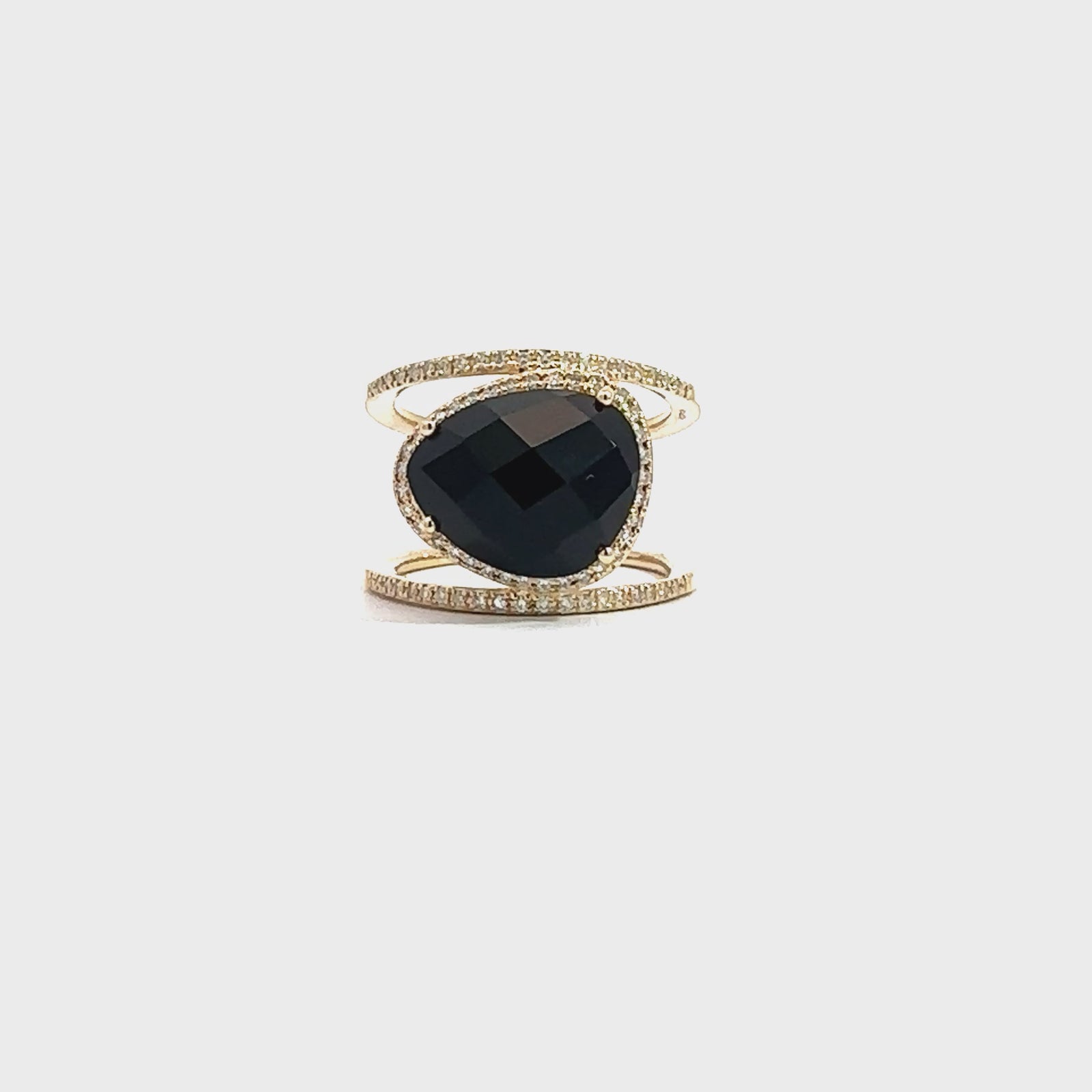 Estate Effy 14k Yellow Gold 5.10cttw Black Onyx and 0.29cttw Diamond Cutout Ring