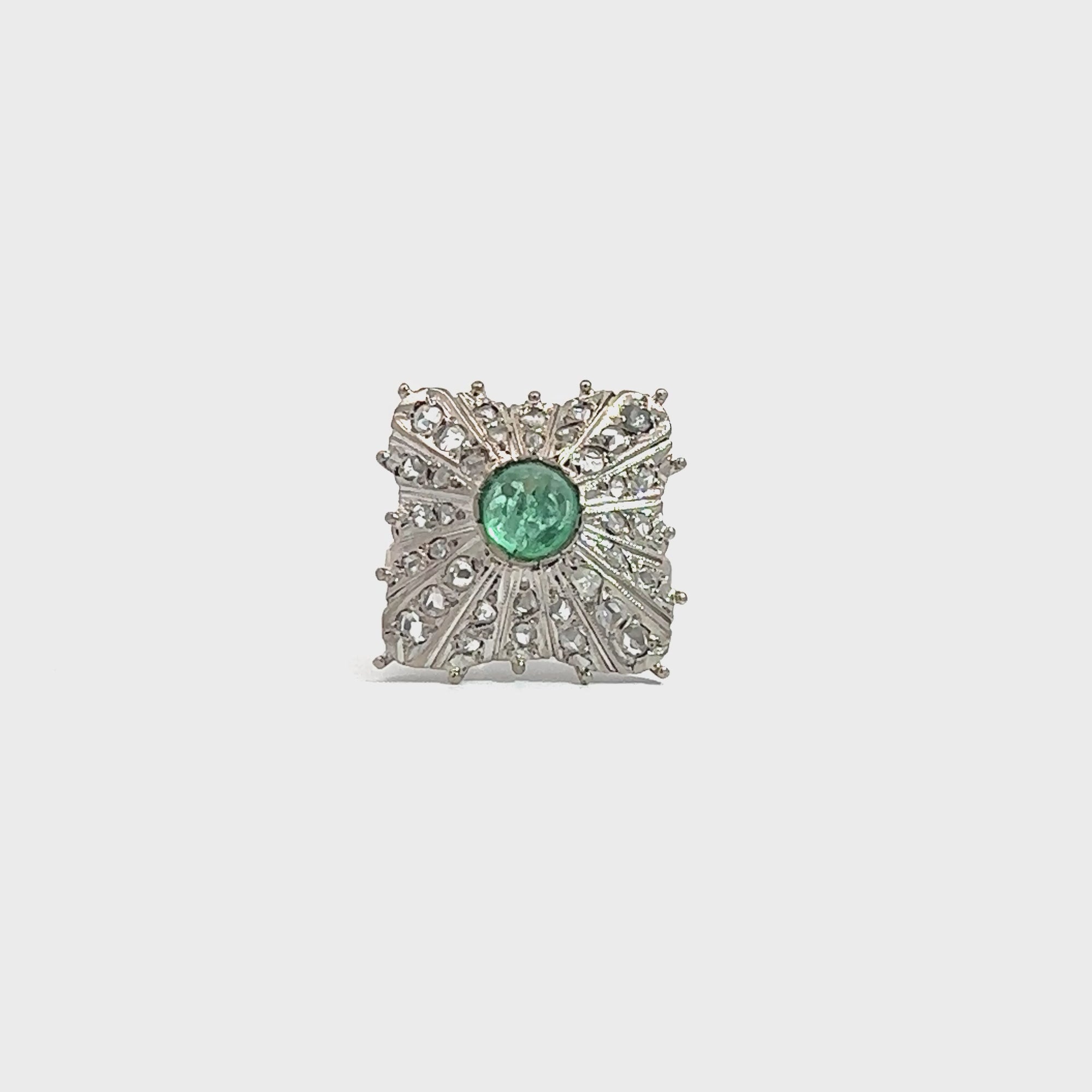 Vintage 18k White Gold 1.00ctw Emerald and 0.48 Diamond Ring