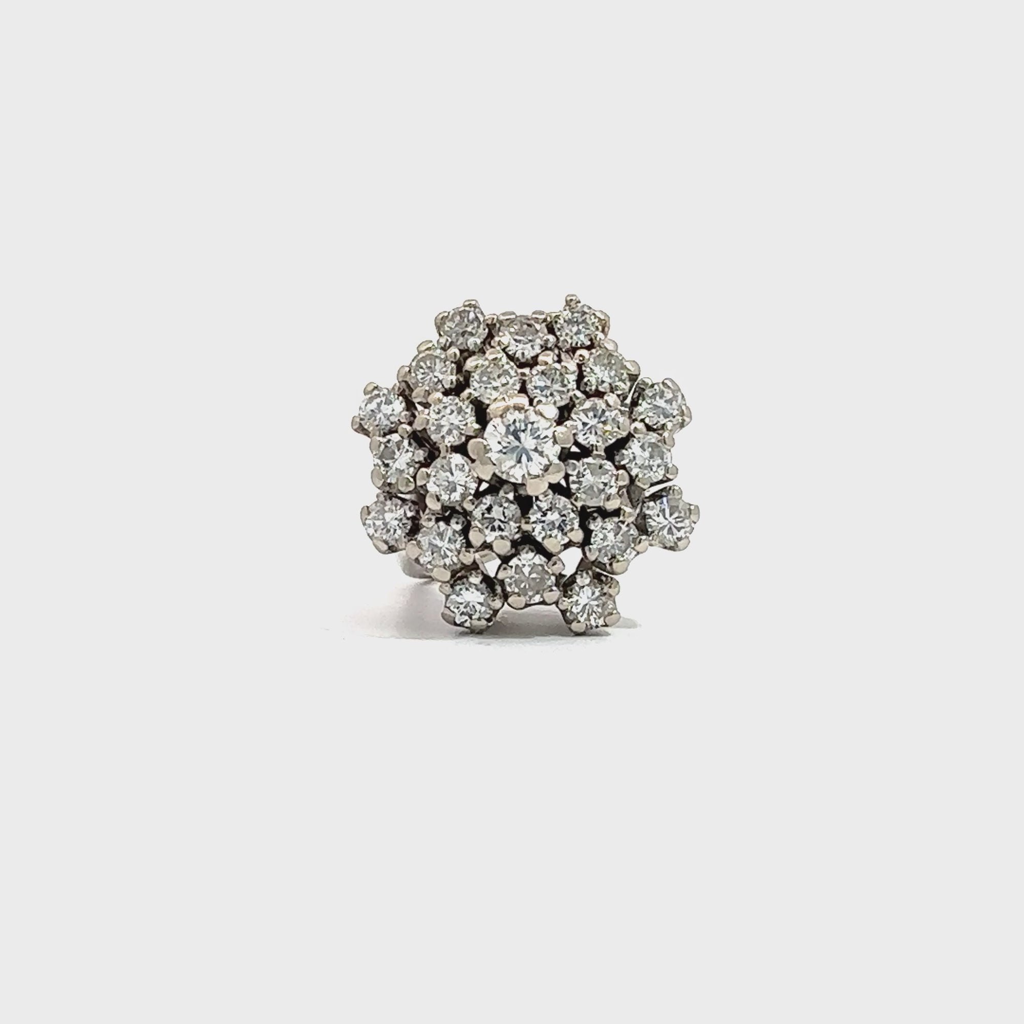 Vintage 14k White Gold Diamond Cluster Ring-2.88CTW