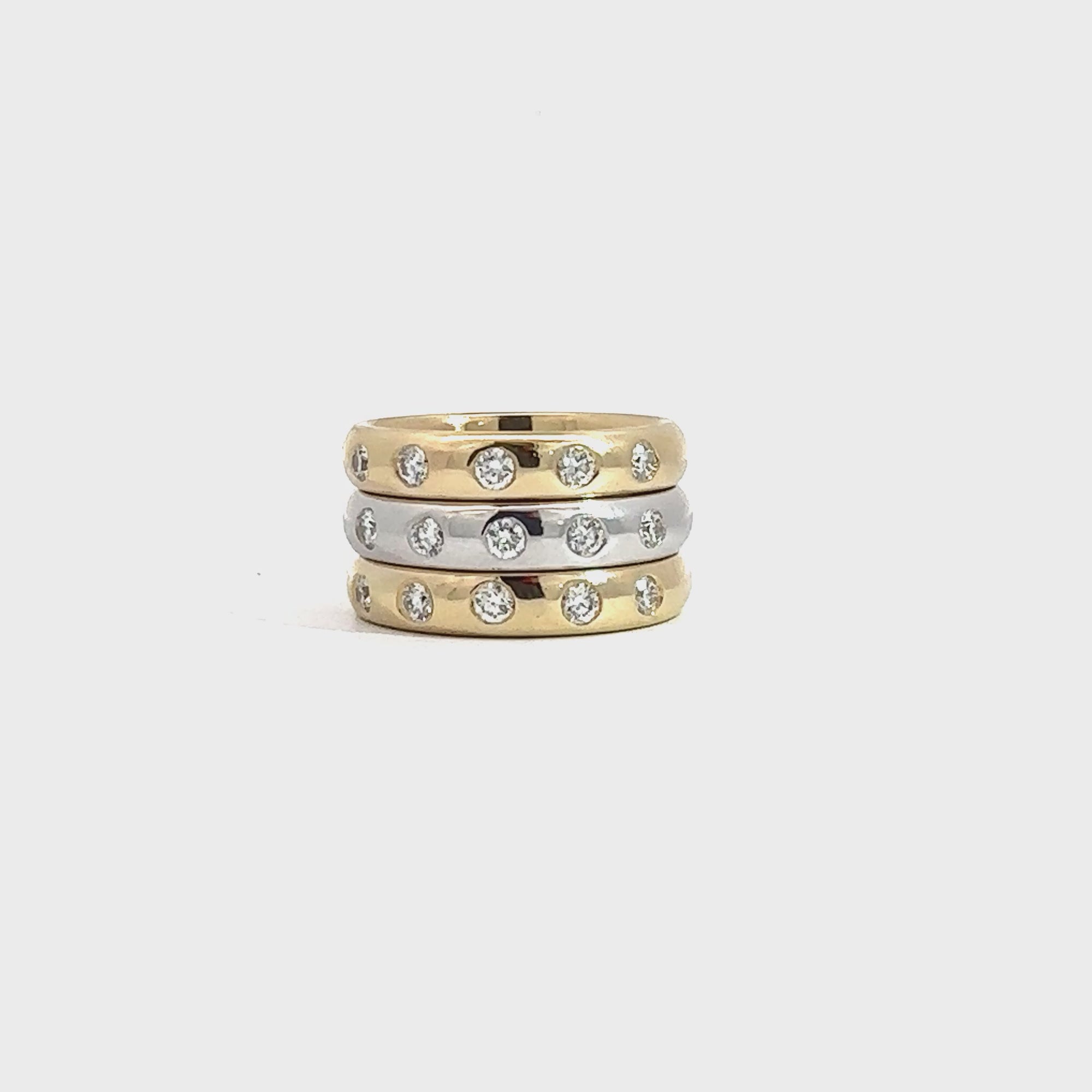 Set of Three Estate 14k Yellow and White Gold 0.85ctw Diamond Rings