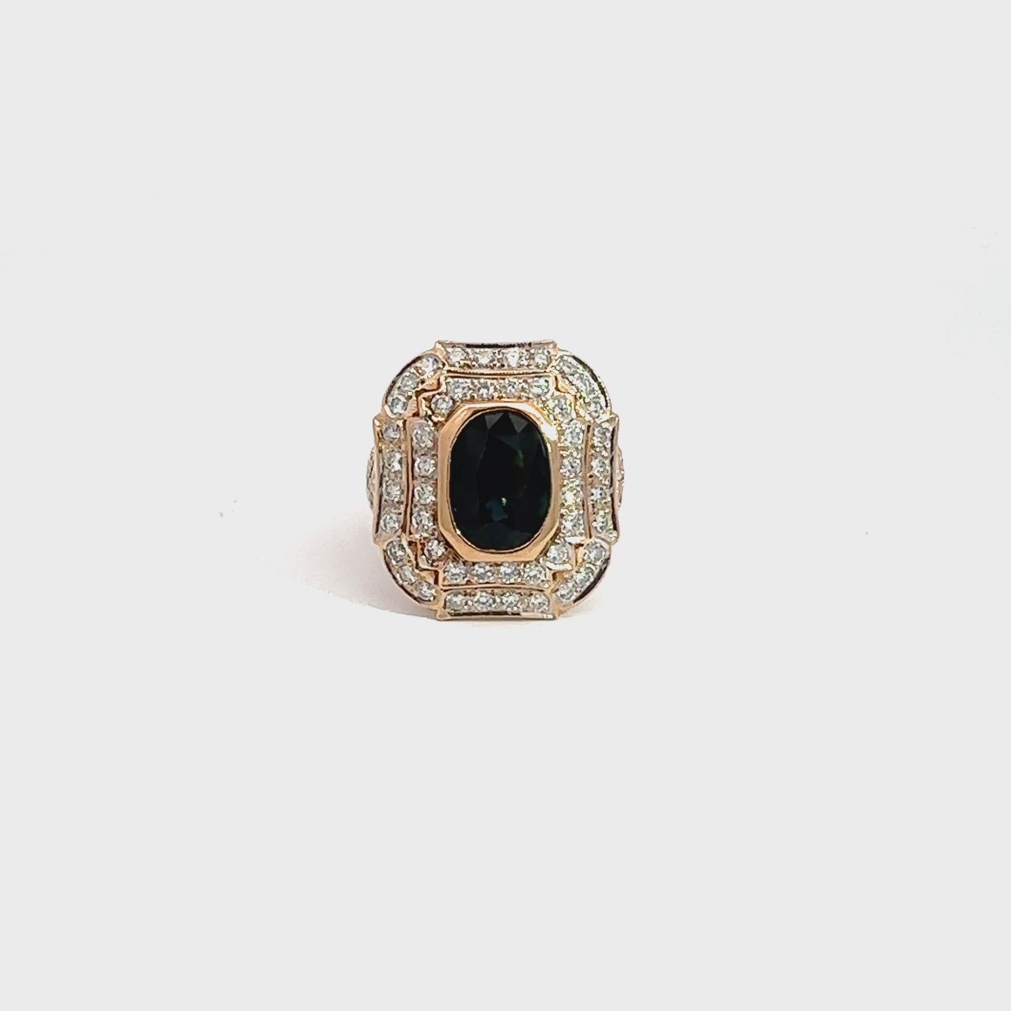Vintage Art Deco 18k Yellow Gold 2.00ctw Bezel Set Sapphire 0.80ctw Diamond Ring