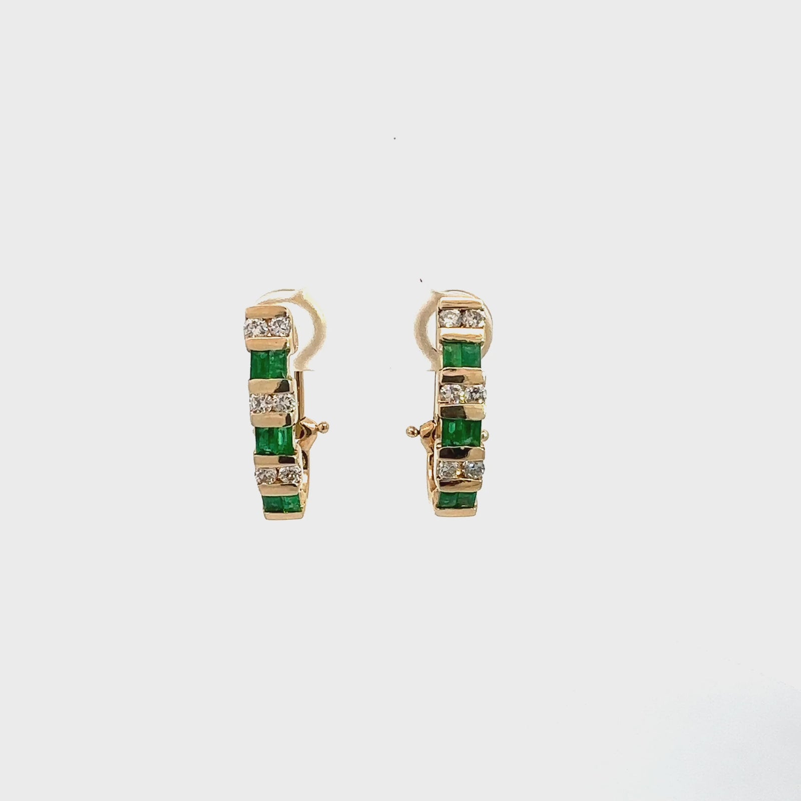 Vintage 14k Yellow Gold 0.36ctw Emerald 0.45ctw Diamond Huggie Earrings