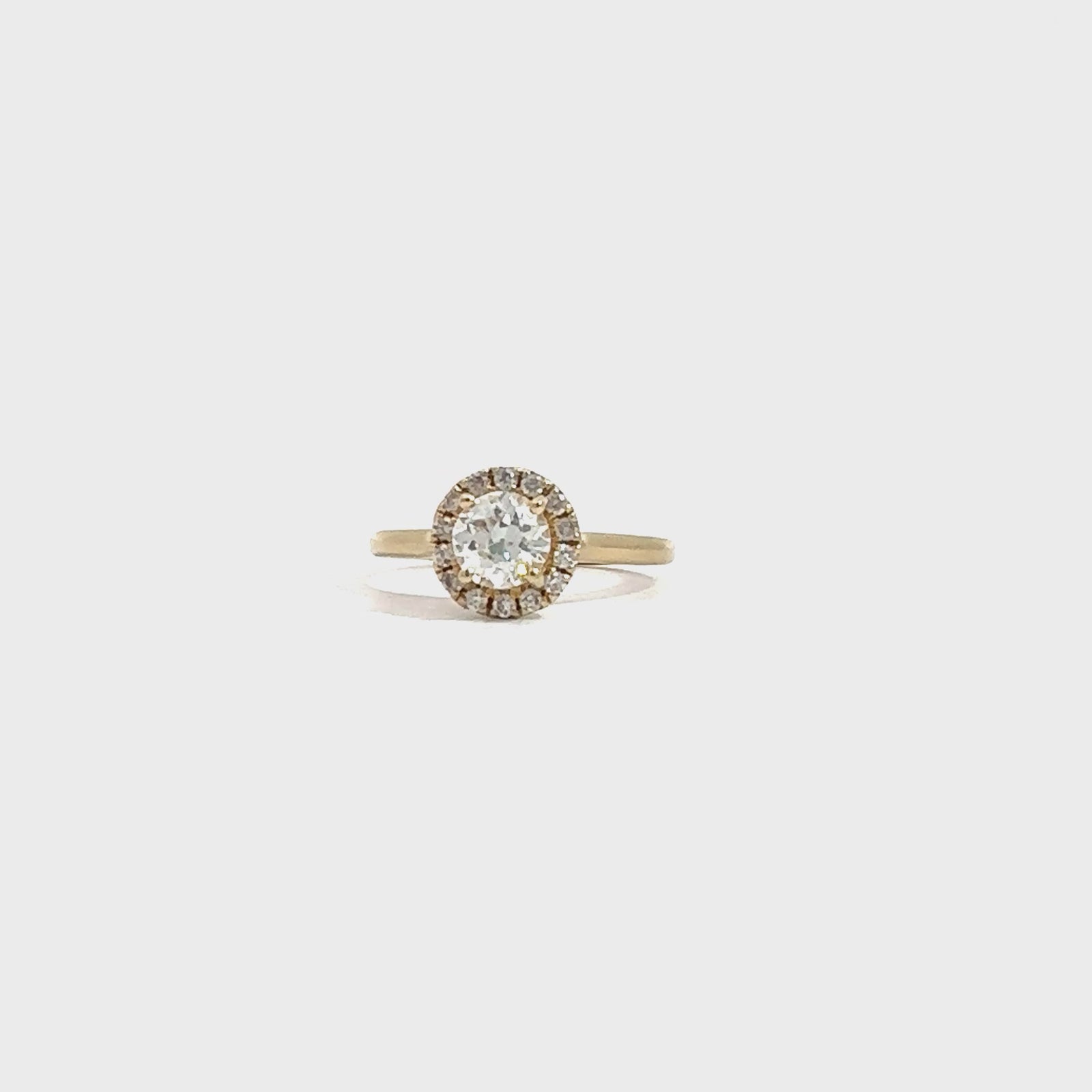 Estate 14k Yellow Gold Euro Cut Diamond Halo Engagement Ring-0.86CTW