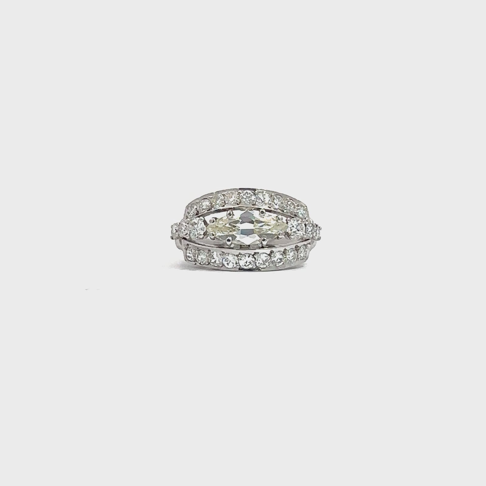 Vintage 14k White Gold Marquise Cut Center Diamond Engagement Ring-2.06CTW