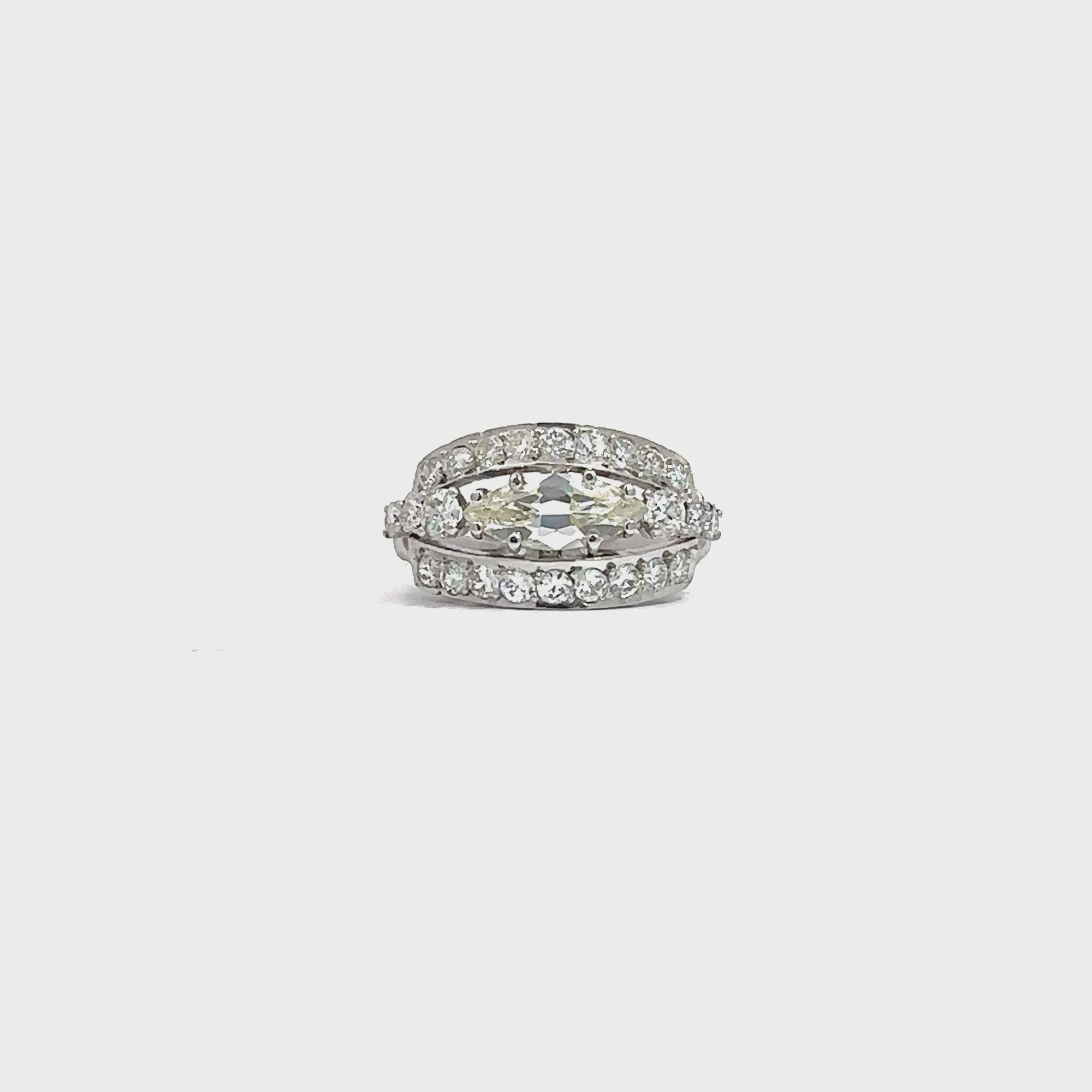 Vintage 14k White Gold Marquise Cut Center Diamond Engagement Ring-2.06CTW