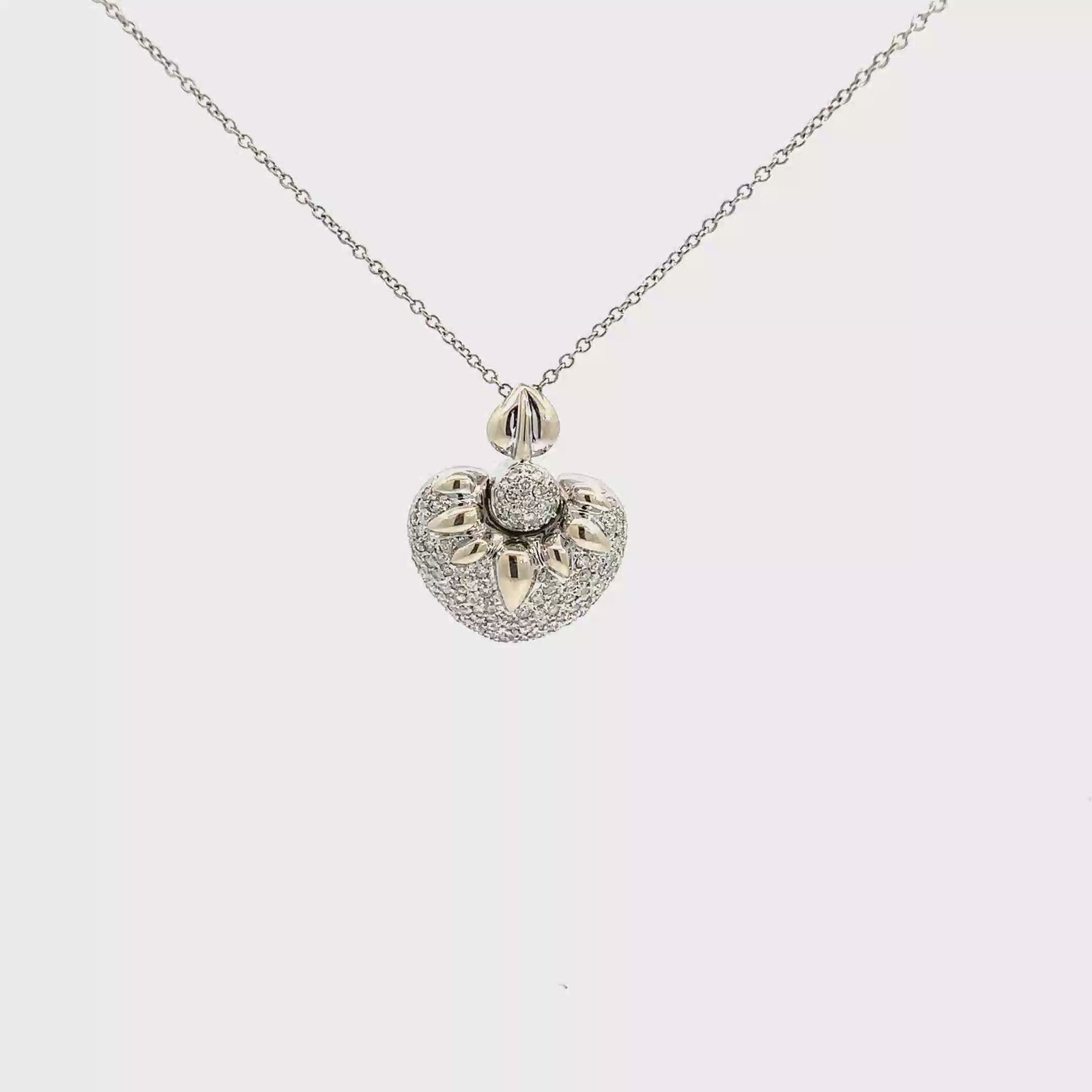 Estate 14k White Gold 1.34ctw Pave Diamond Heart Necklace