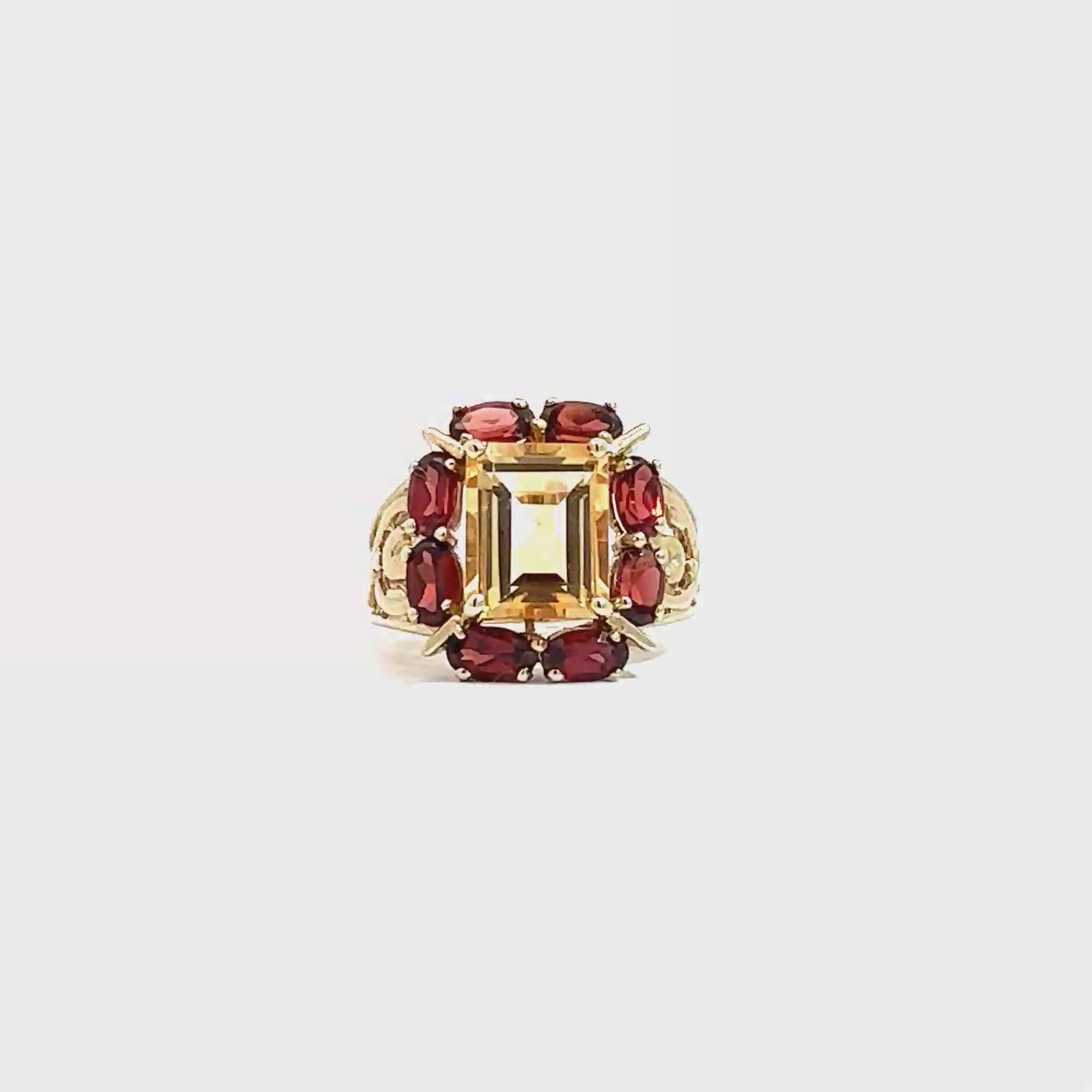 Estate 10k Yellow Gold Citrine and Garnet Ring
