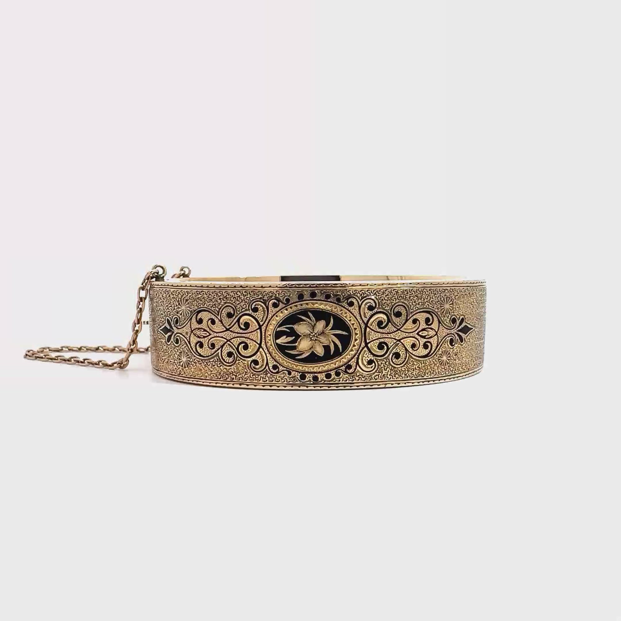 Victorian 12k Yellow Gold Engraved Enamel Bangle