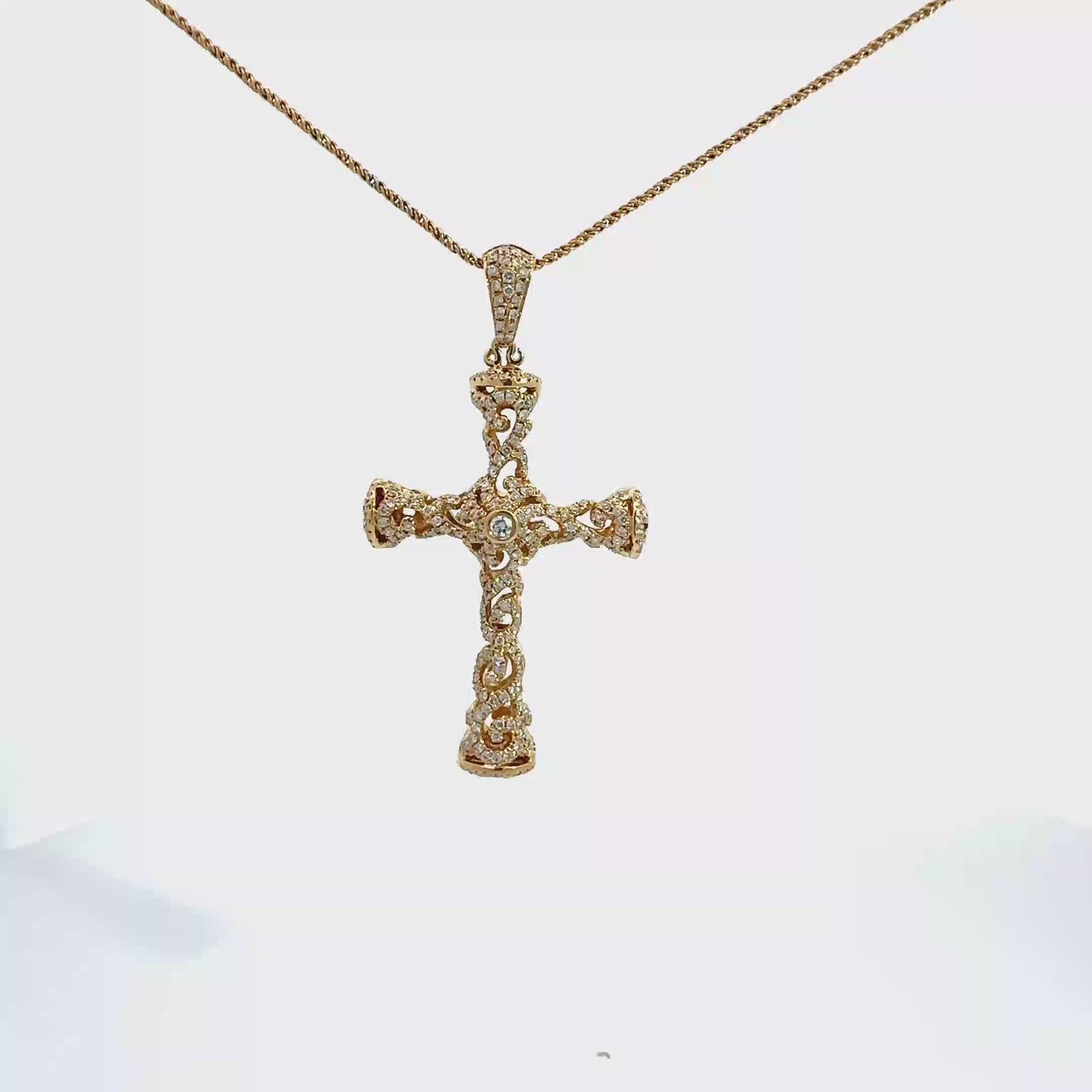 Estate 18k Yellow Gold Cross Religious Pendant Necklace 16"