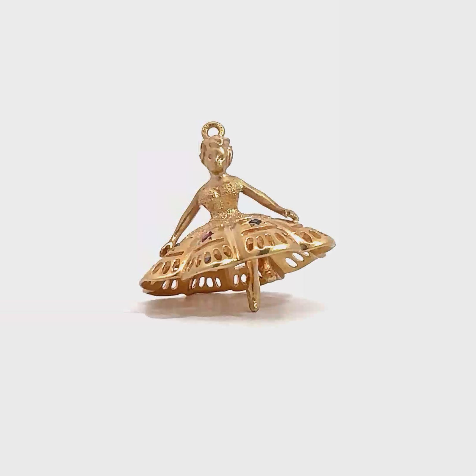 Vintage 14k Yellow Gold Ruby and Sapphire Ballerina Charm