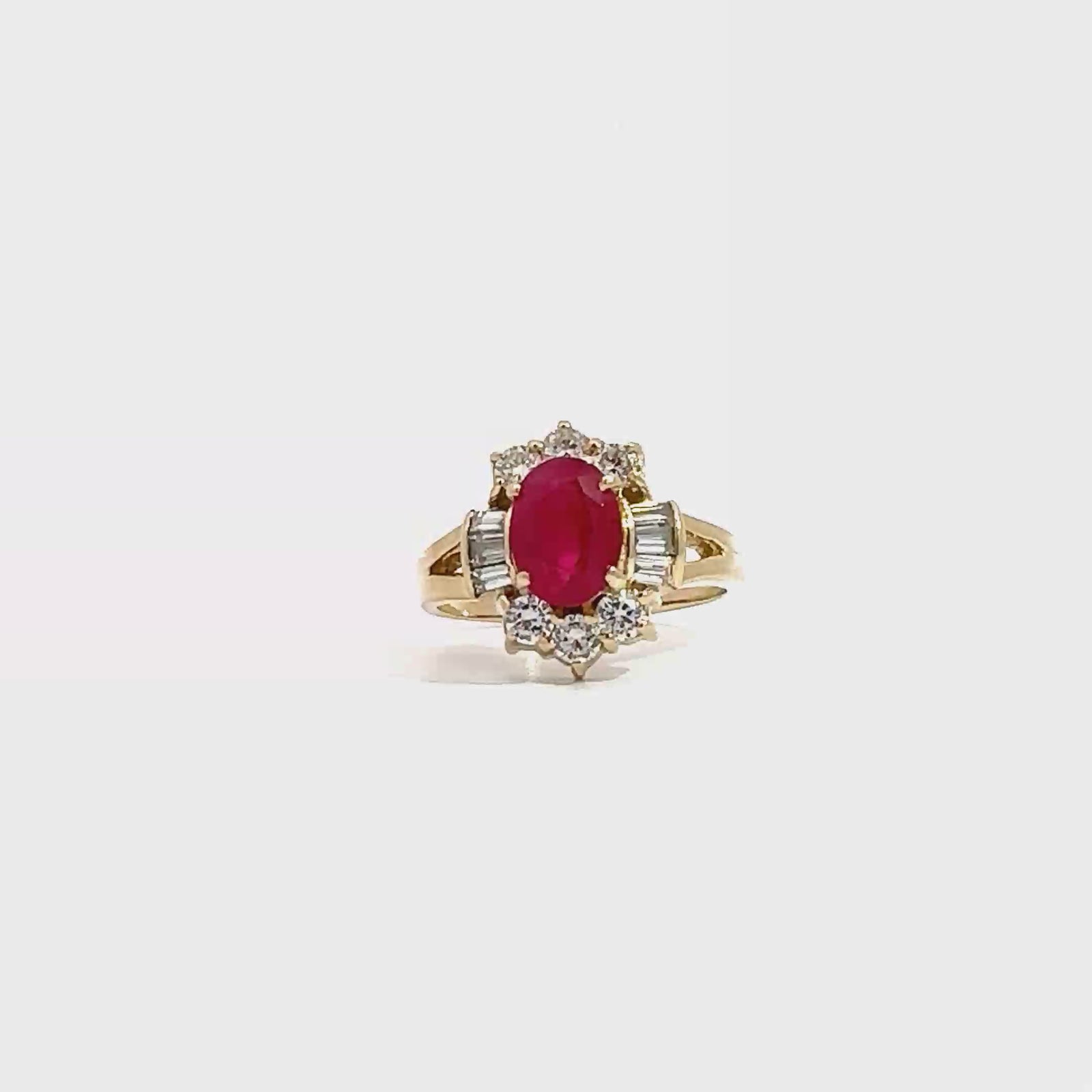 Estate 14k Yellow Gold 1.45ctw Oval Ruby & 0.63ctw Diamond Ring