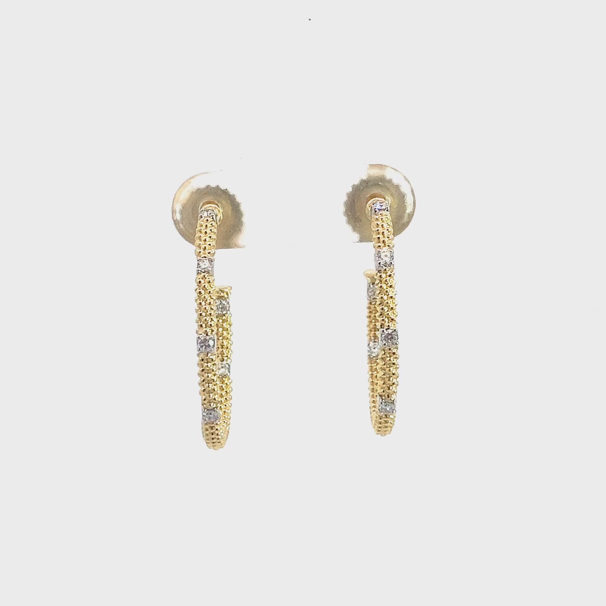 Vintage 18k Yellow Gold and 0.20ctw Diamond Hoop Earrings