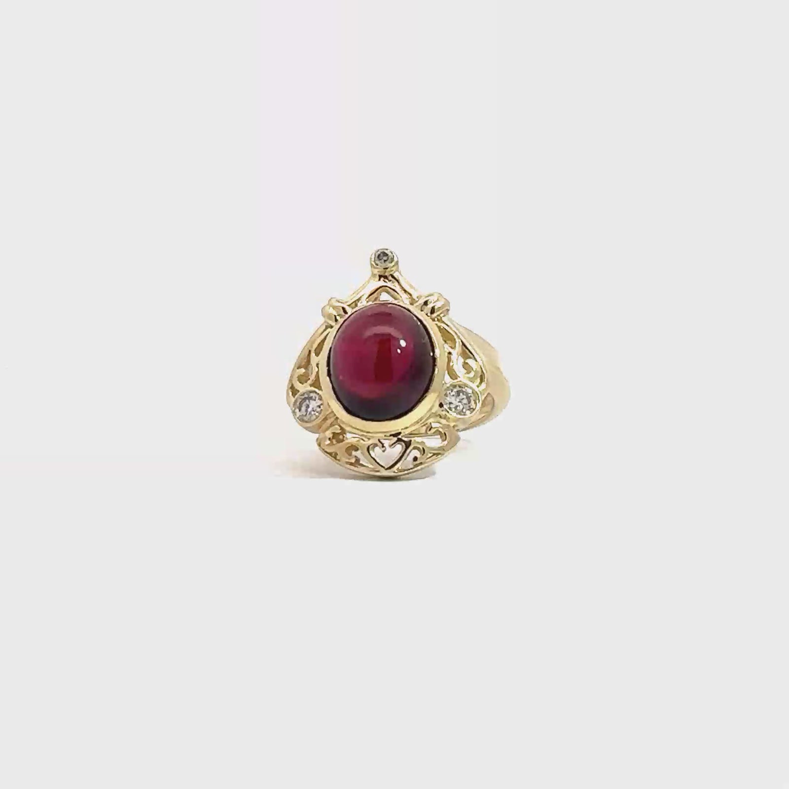 Vintage 14k Yellow Gold 3.95ctw Cabochon Garnet and Diamond Ring