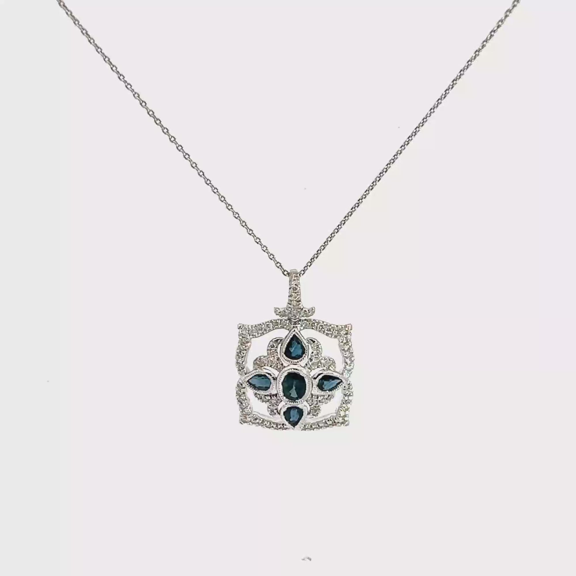 Estate Gabriel & Co 14k White gold 1.09ctw Sapphire and 0.50ctw Diamond Pendant Necklace