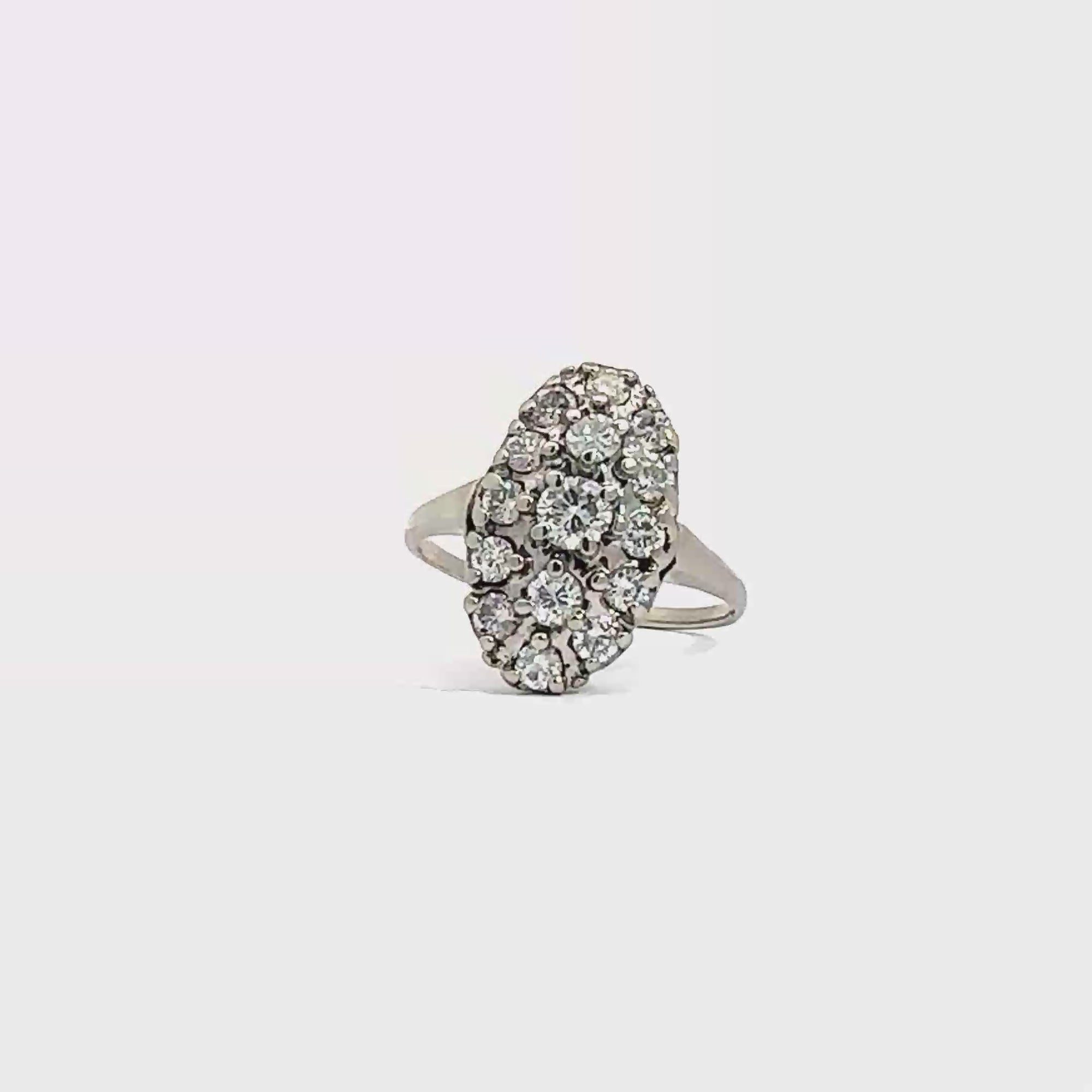 Vintage 14k White Gold 0.78ctw Diamond Cluster Princess Ring