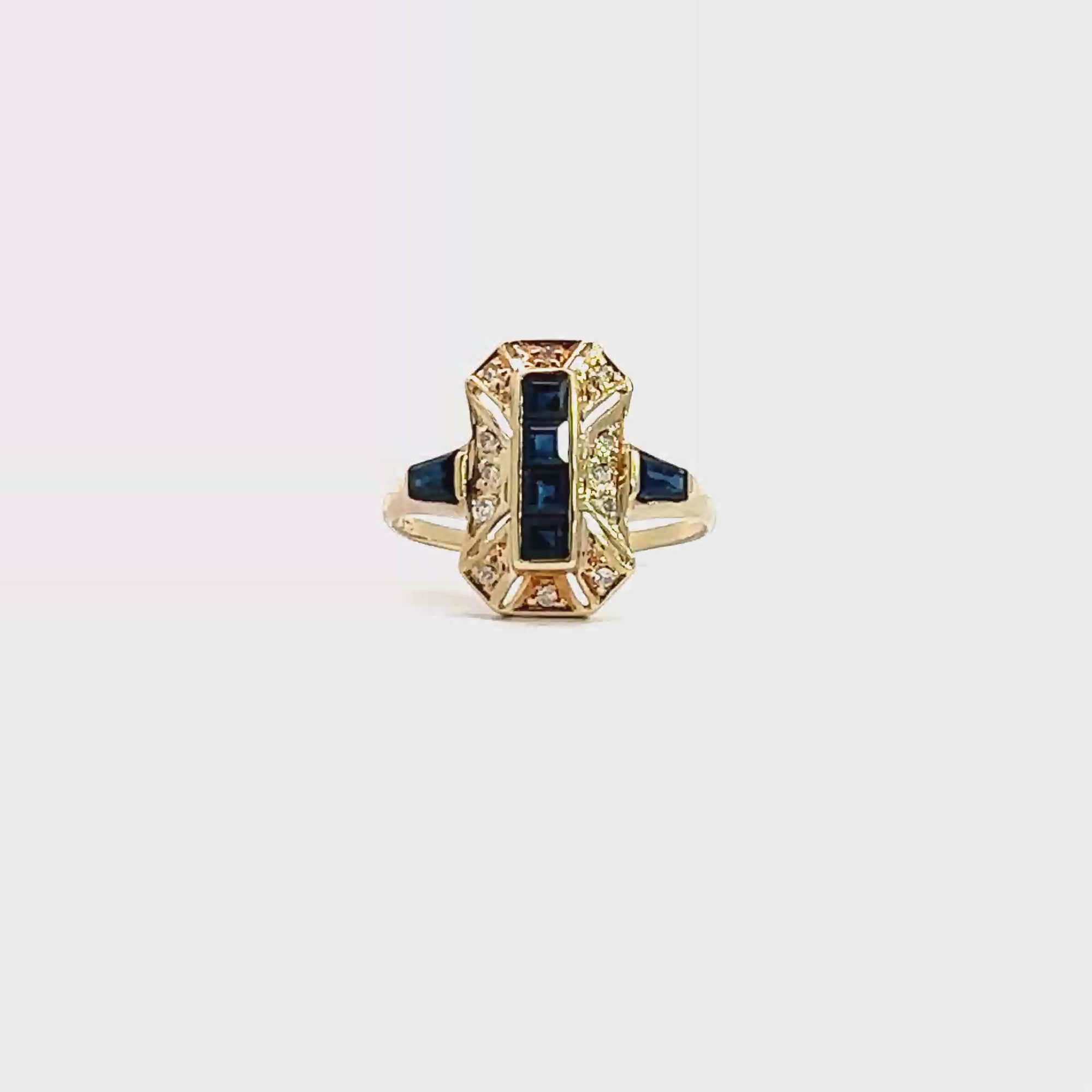 Vintage 14k Yellow Gold 0.52ctw Sapphire and 0.08 Diamond Ring
