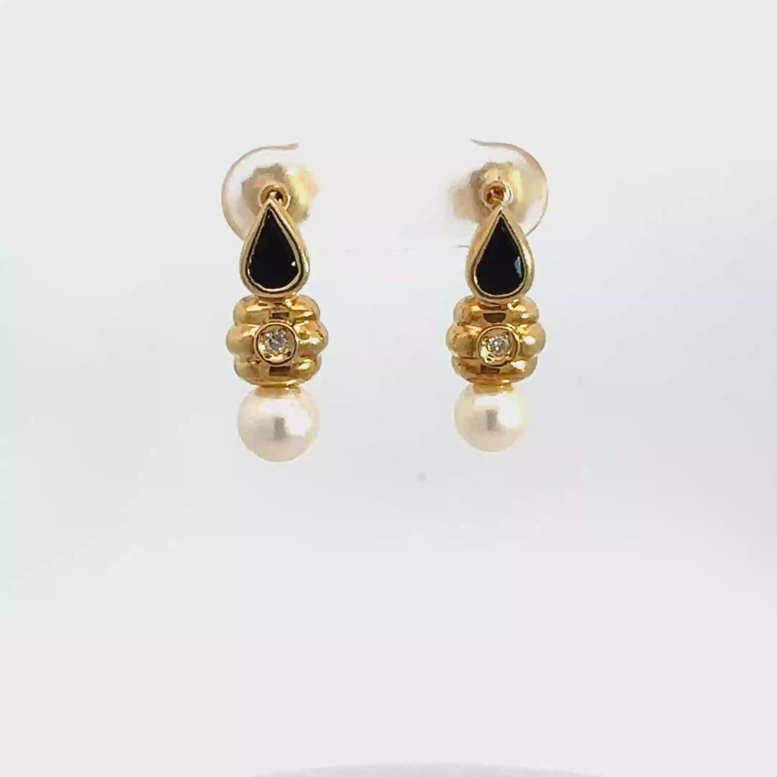 Vintage 18k Yellow Gold Pearl, 0.92ctw Sapphire, & 0.04ctw Diamond Earrings