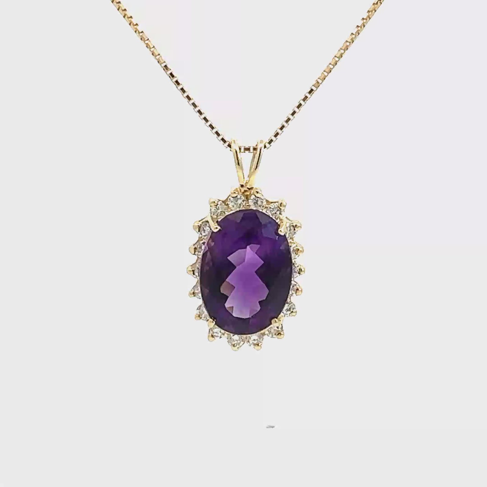 Vintage 14k Yellow Gold 11.08ctw Oval Amethyst and 1.08ctw Diamond Pendant Necklace 18"