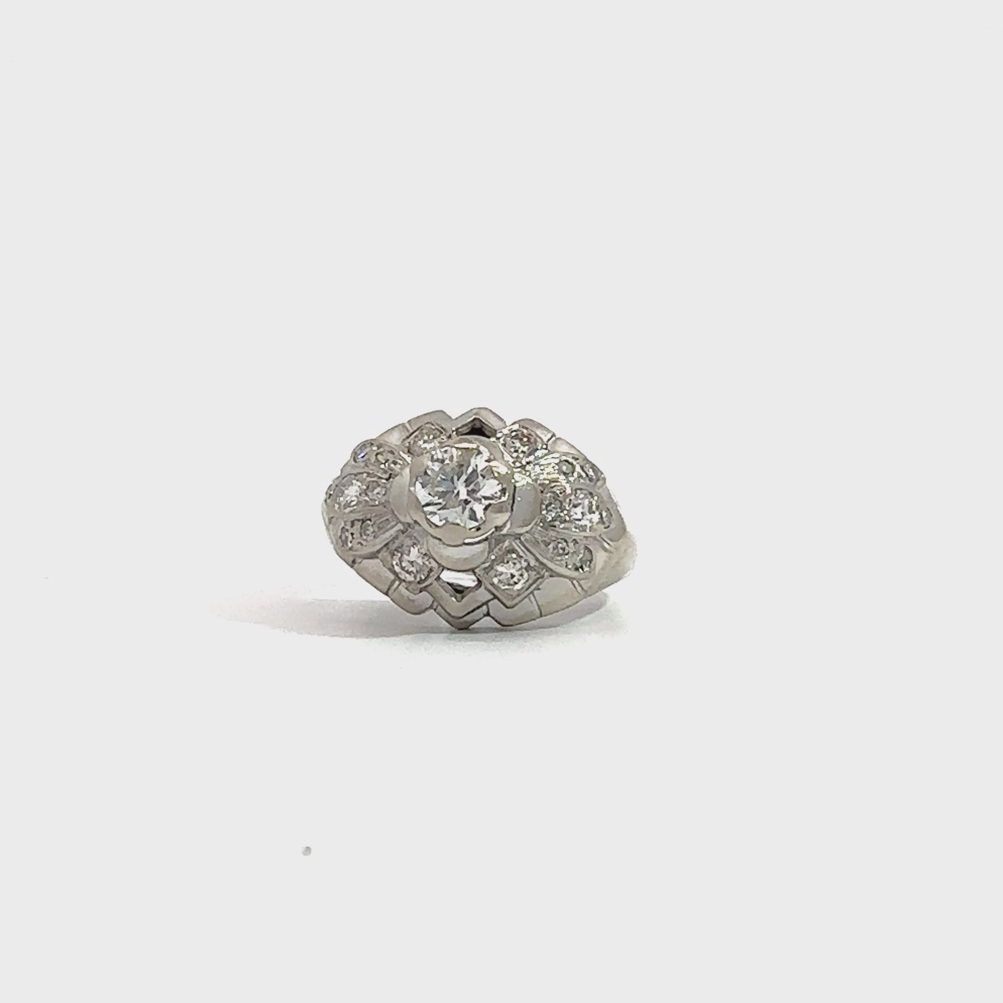 Vintage 14k White Gold Floral 0.98cttw Diamond Ring