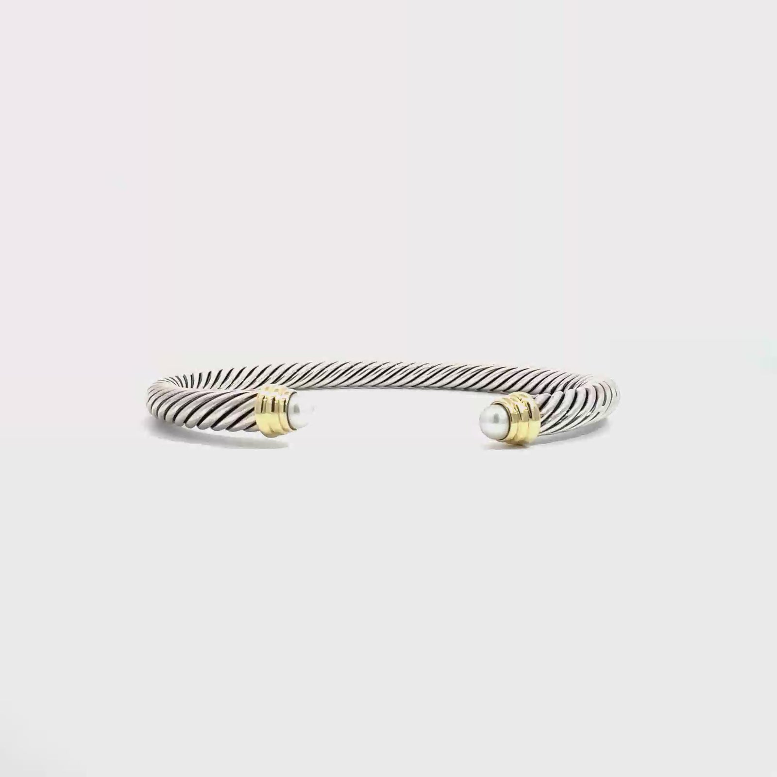 Estate David Yurman Sterling Silver and 14k Yellow Gold Pearl Cable Cuff-5mm