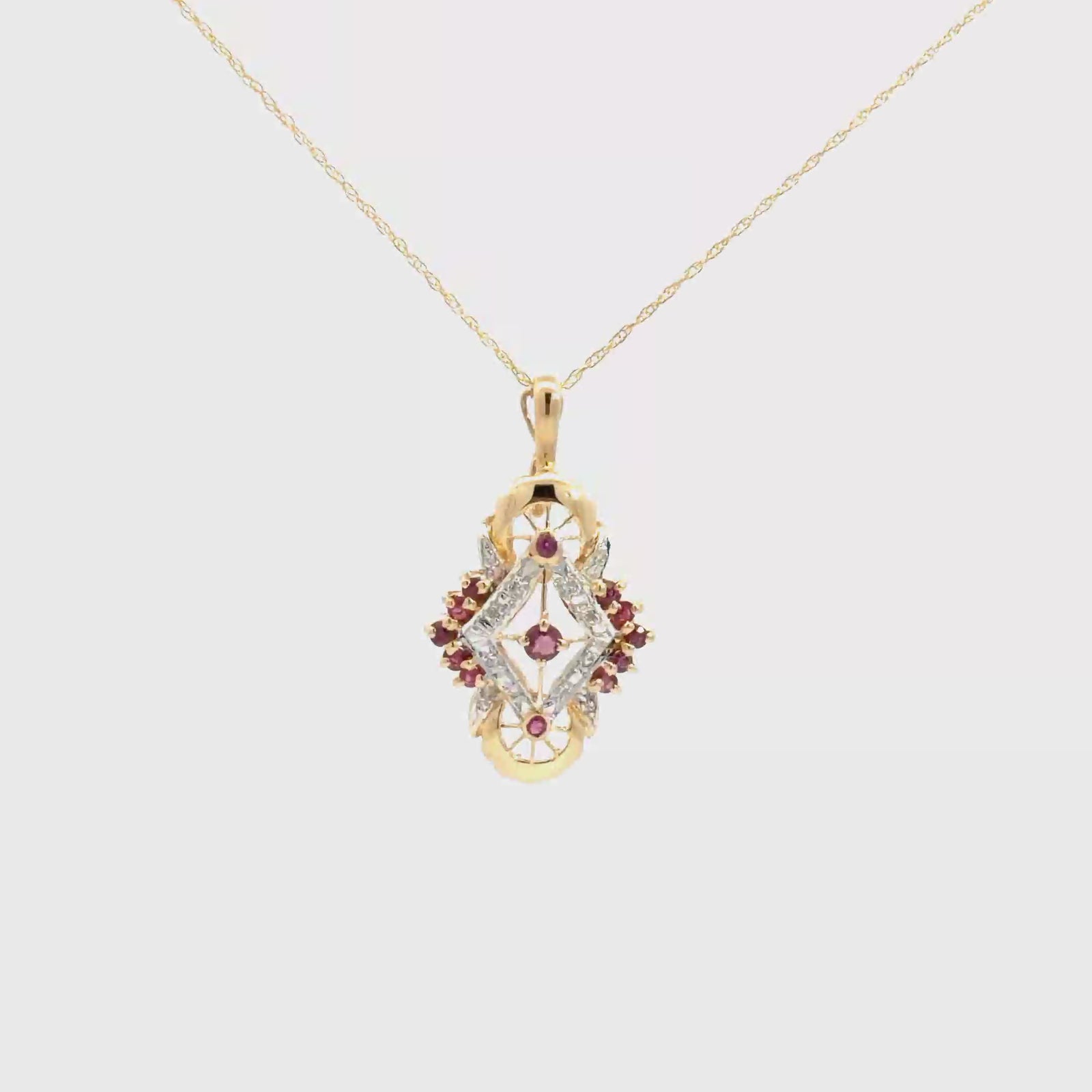 Vintage 14k Yellow Gold 0.21ctw Ruby and 0.06ctw Diamond Necklace
