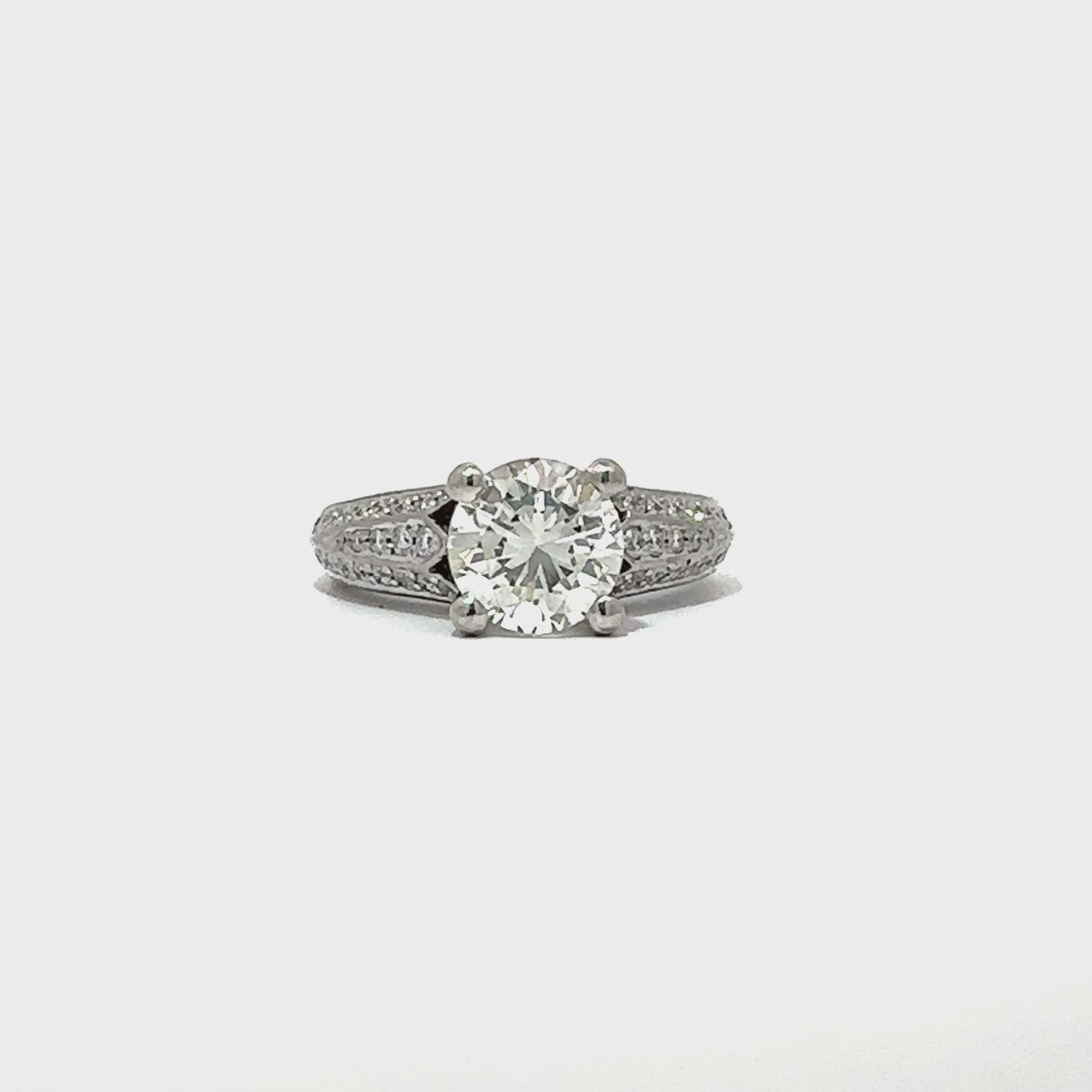 Vintage Platinum Round Brilliant Diamond Engagement Ring-2.97CTW