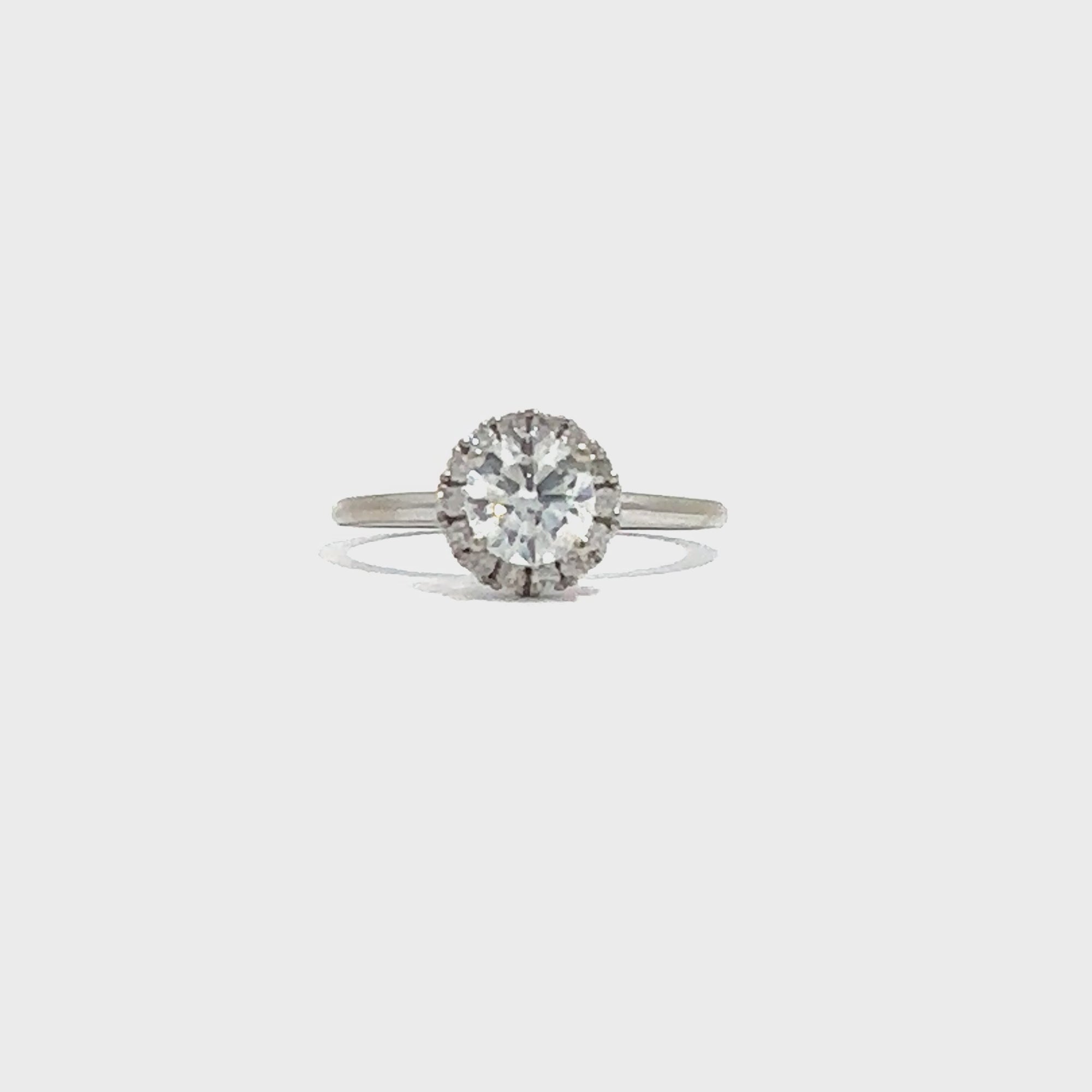 Estate 14k White Gold Round Brilliant Diamond Halo Engagement Ring-0.88CTW