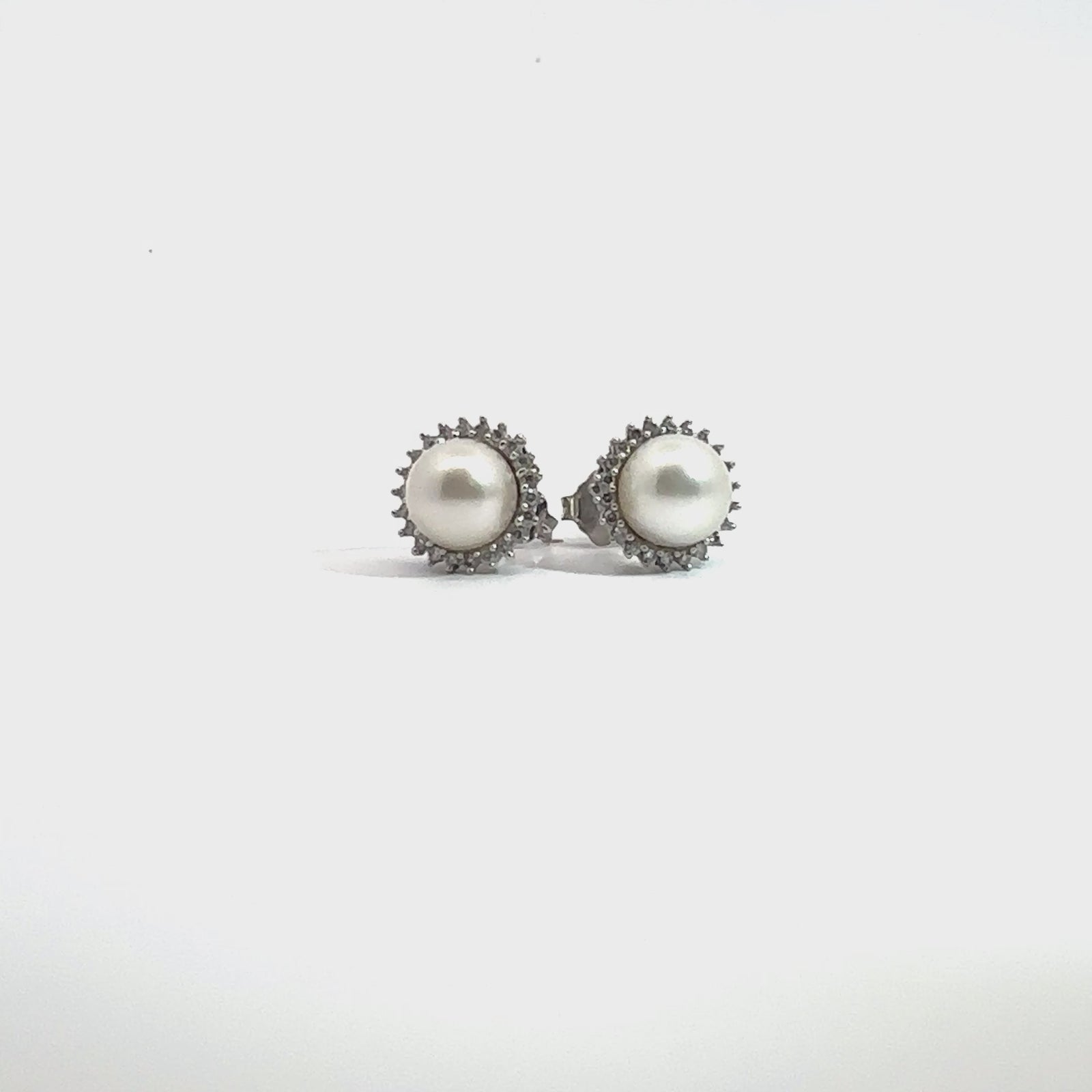 Vintage Vera Wang Love Collection Akoya 14K White Gold Cultured Pearl and 1/8ctw Diamond Frame Stud Earrings