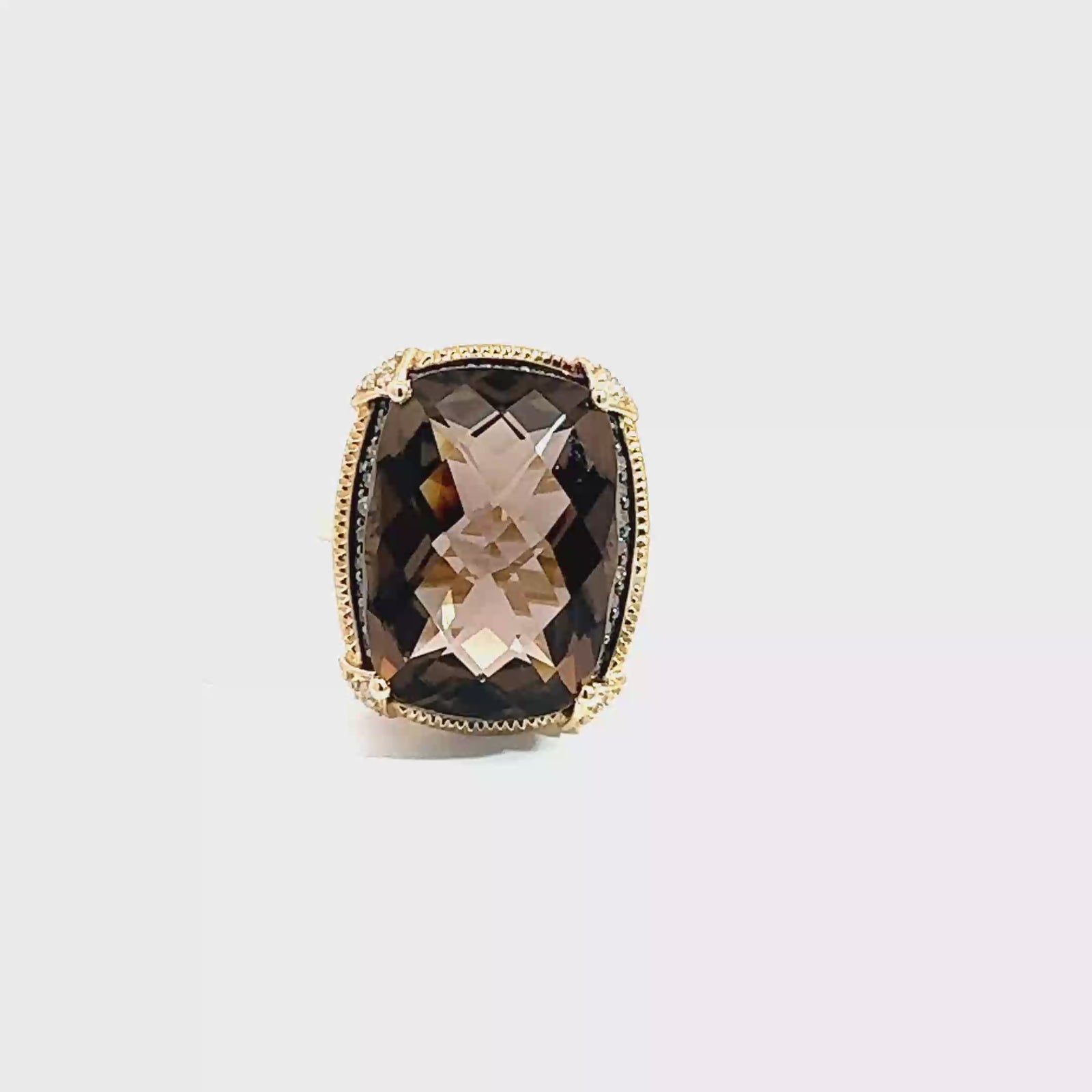 Vintage Effy 14k Yellow Gold  17.90ctw Smoky Topaz and 0.28ctw Diamond Ring