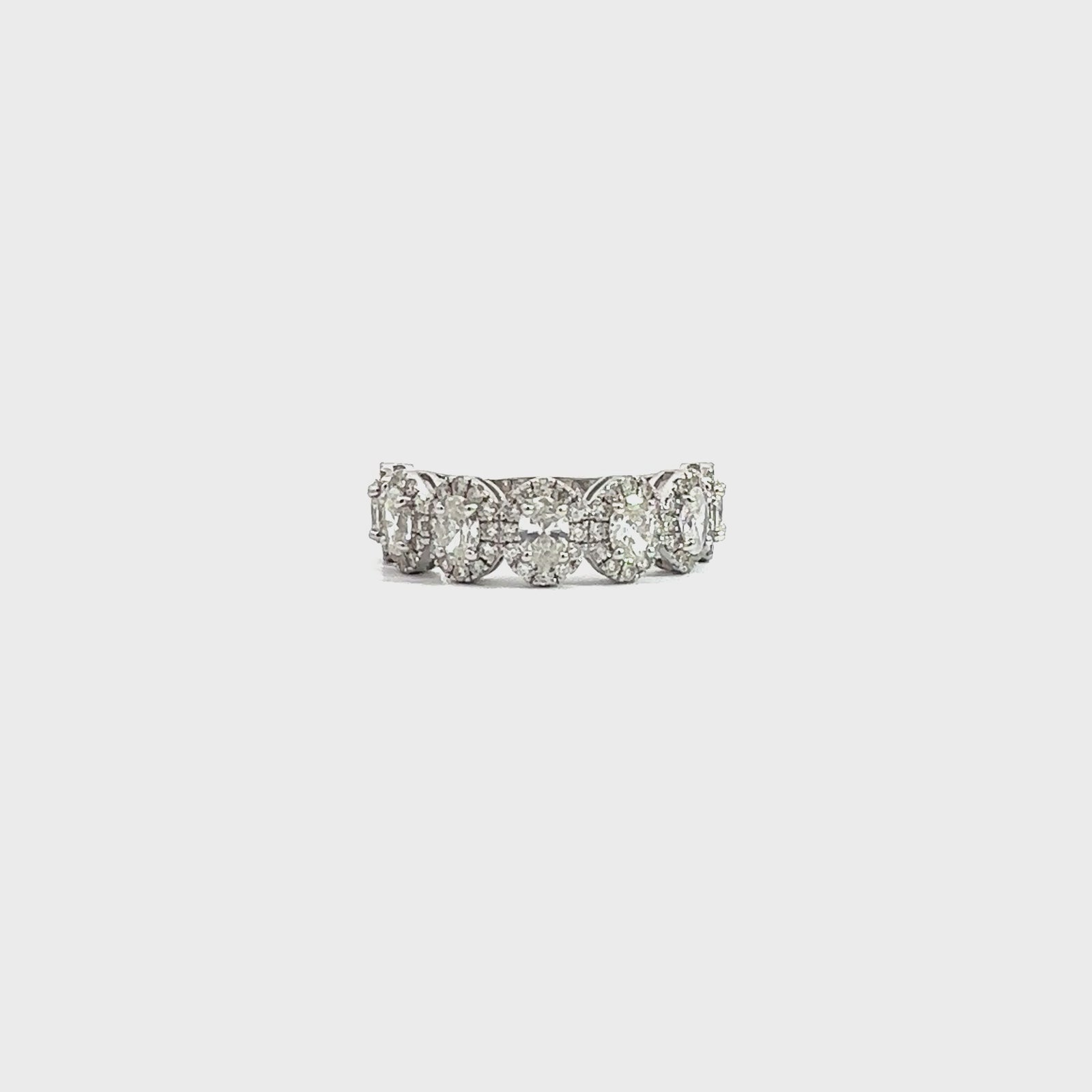 Estate 18k White Gold 7 Stone 2.23ctw Oval Cut Halo Diamond Wedding Ring