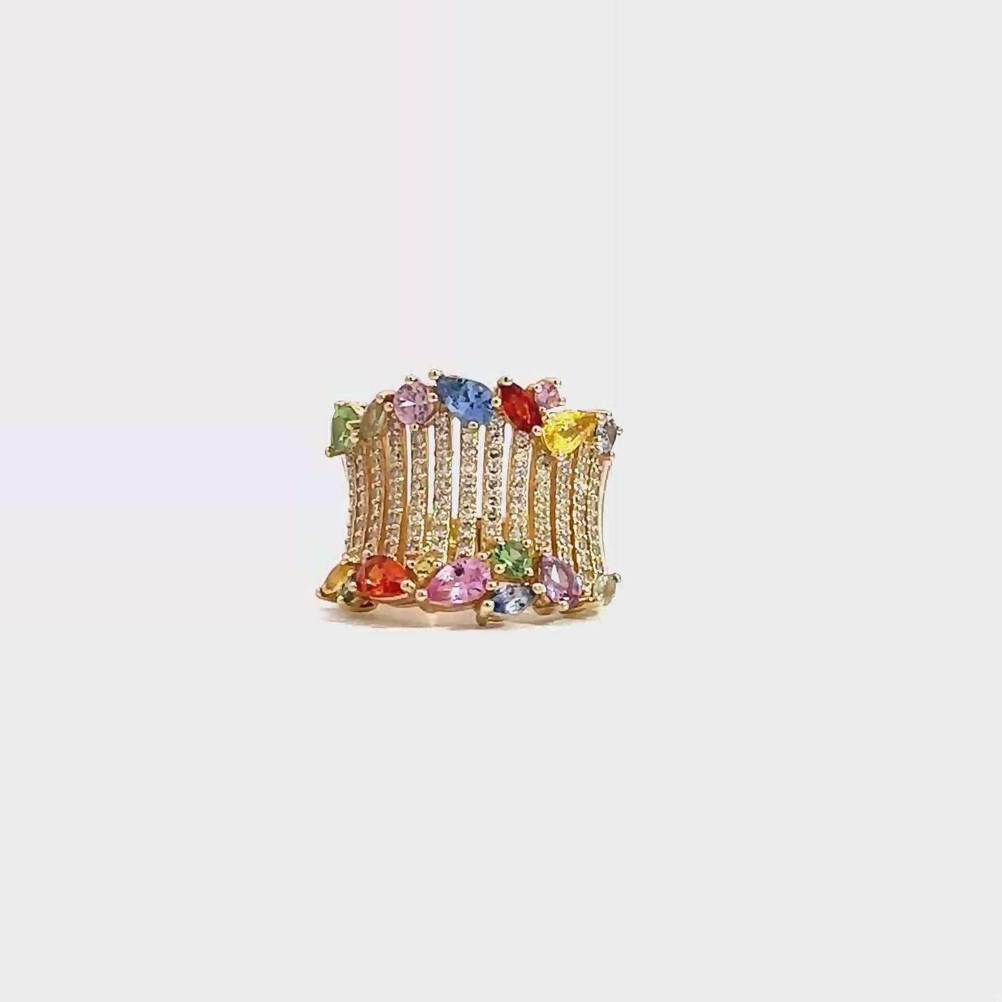 Estate Effy 14K Gold, 0.52ctw Diamond, Sapphire & Tsavorite Ring