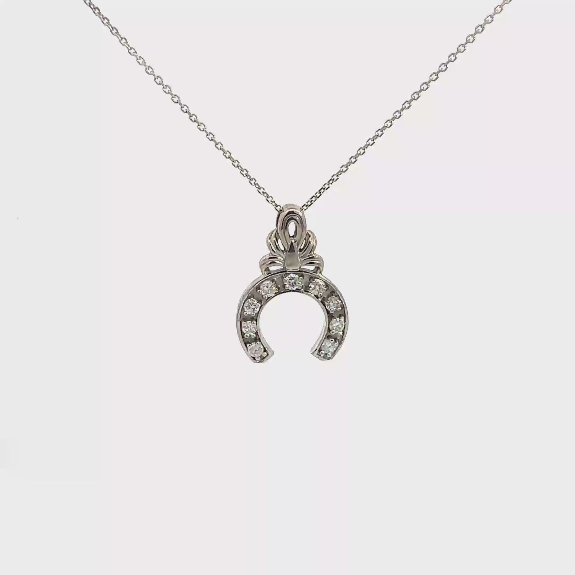 Vintage 14k White Gold 0.43ctw Diamond Horseshoe Necklace 16"