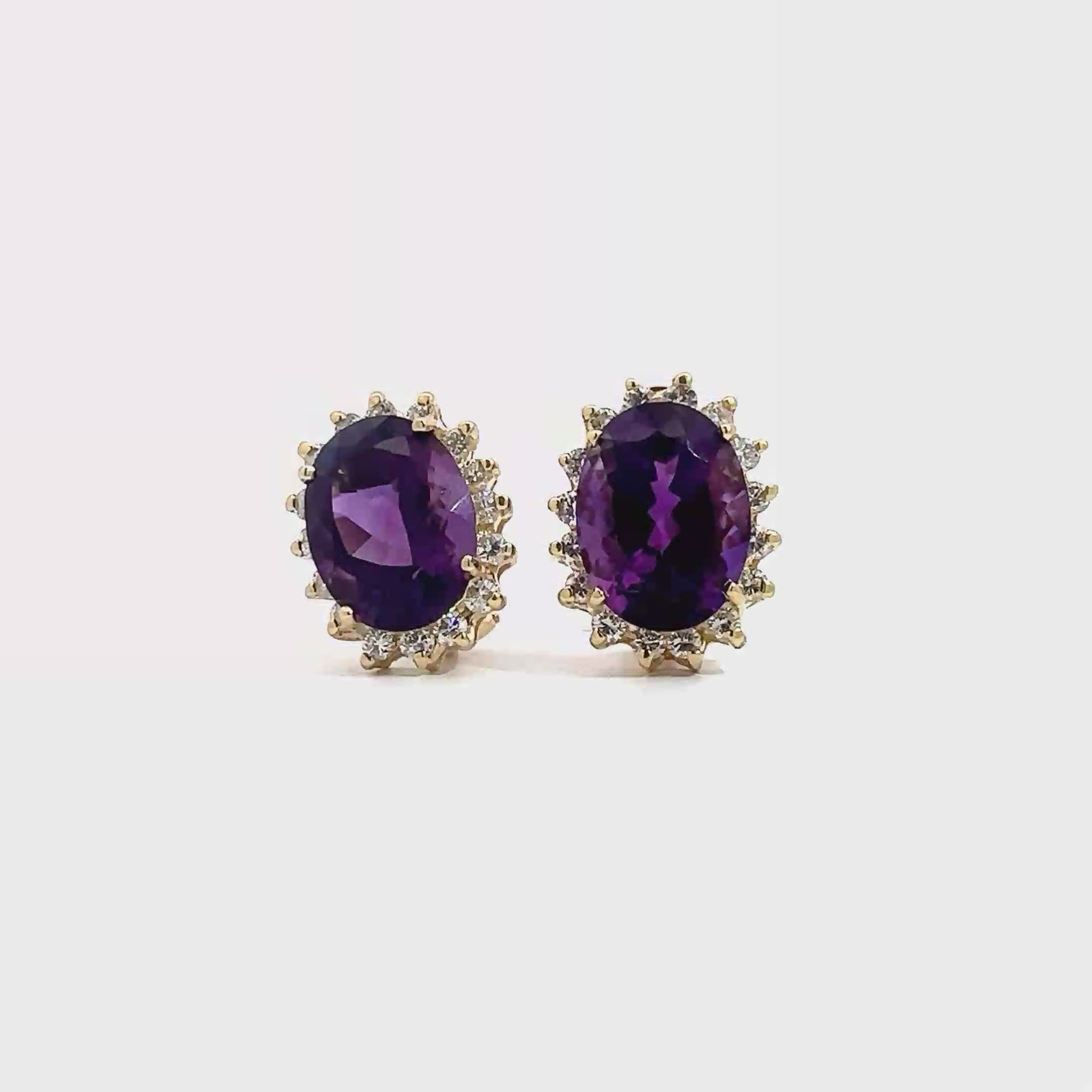Vintage 14k Yellow Gold 18.52ctw Oval Amethyst and 1.76ctw Diamond Halo Earrings