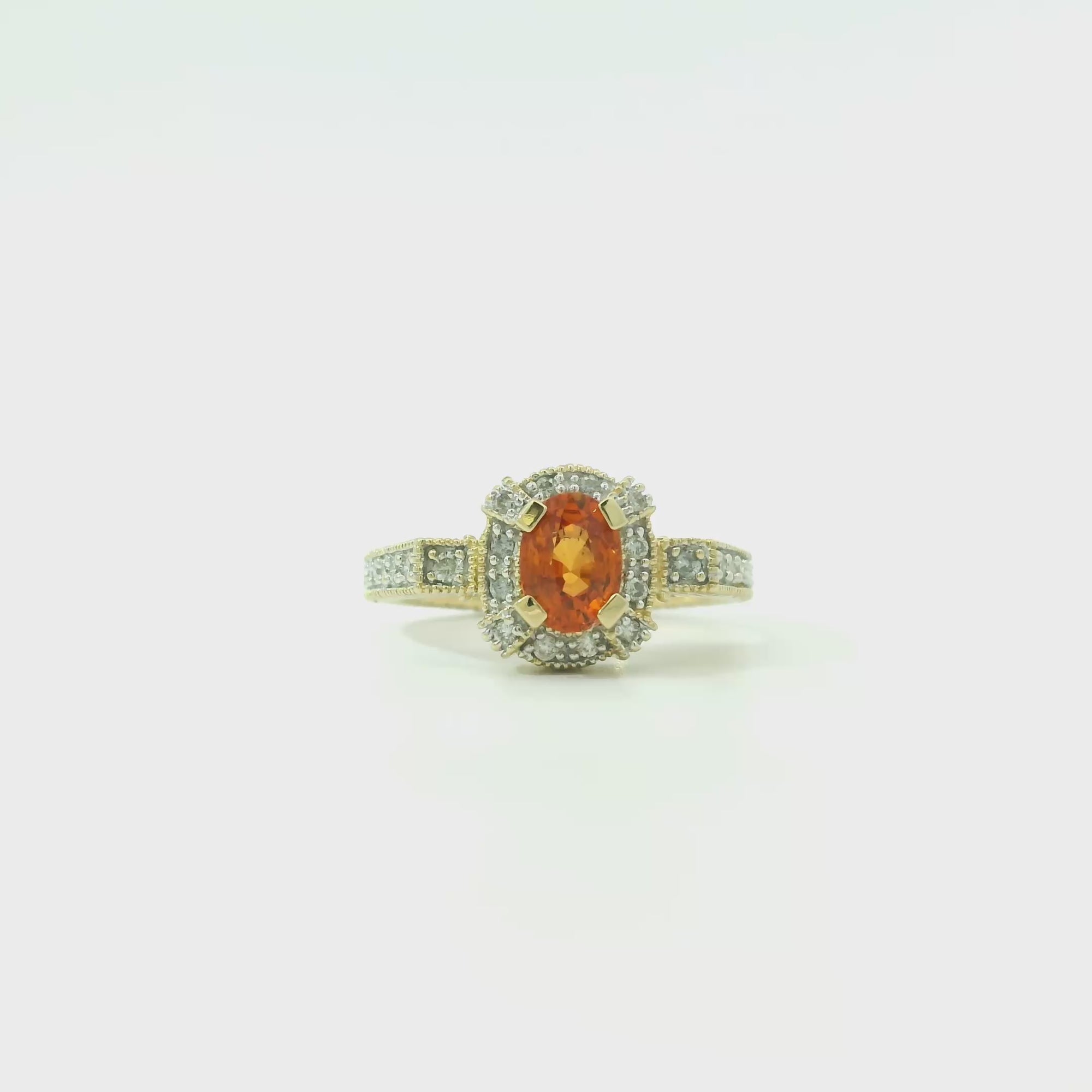 Vintage Milgrain Design 14k Yellow Gold Citrine and Diamond Ring