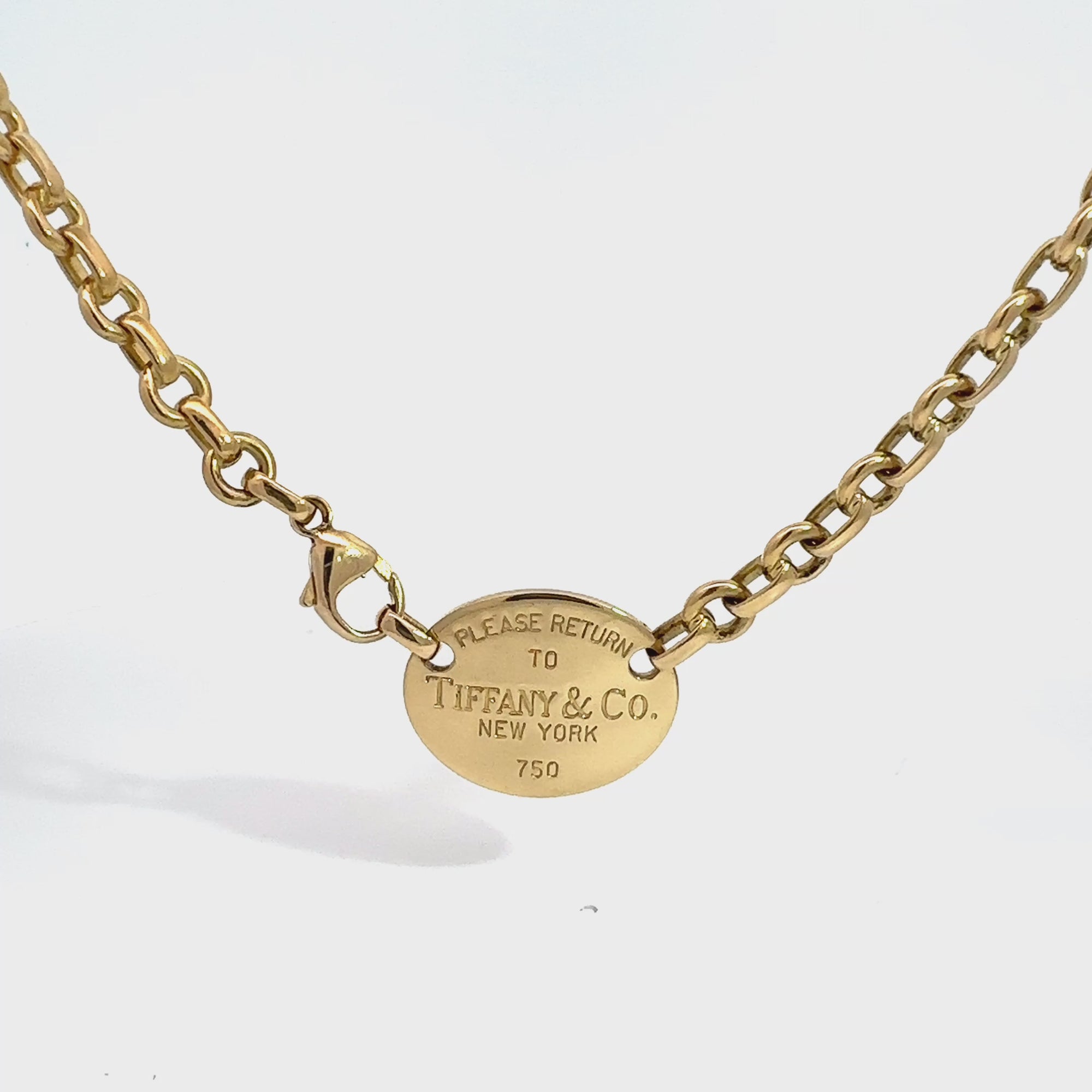 Vintage c.1990 Tiffany & Co. 18k Gold 'Please Return To' Tag Cable Link Necklace 16"