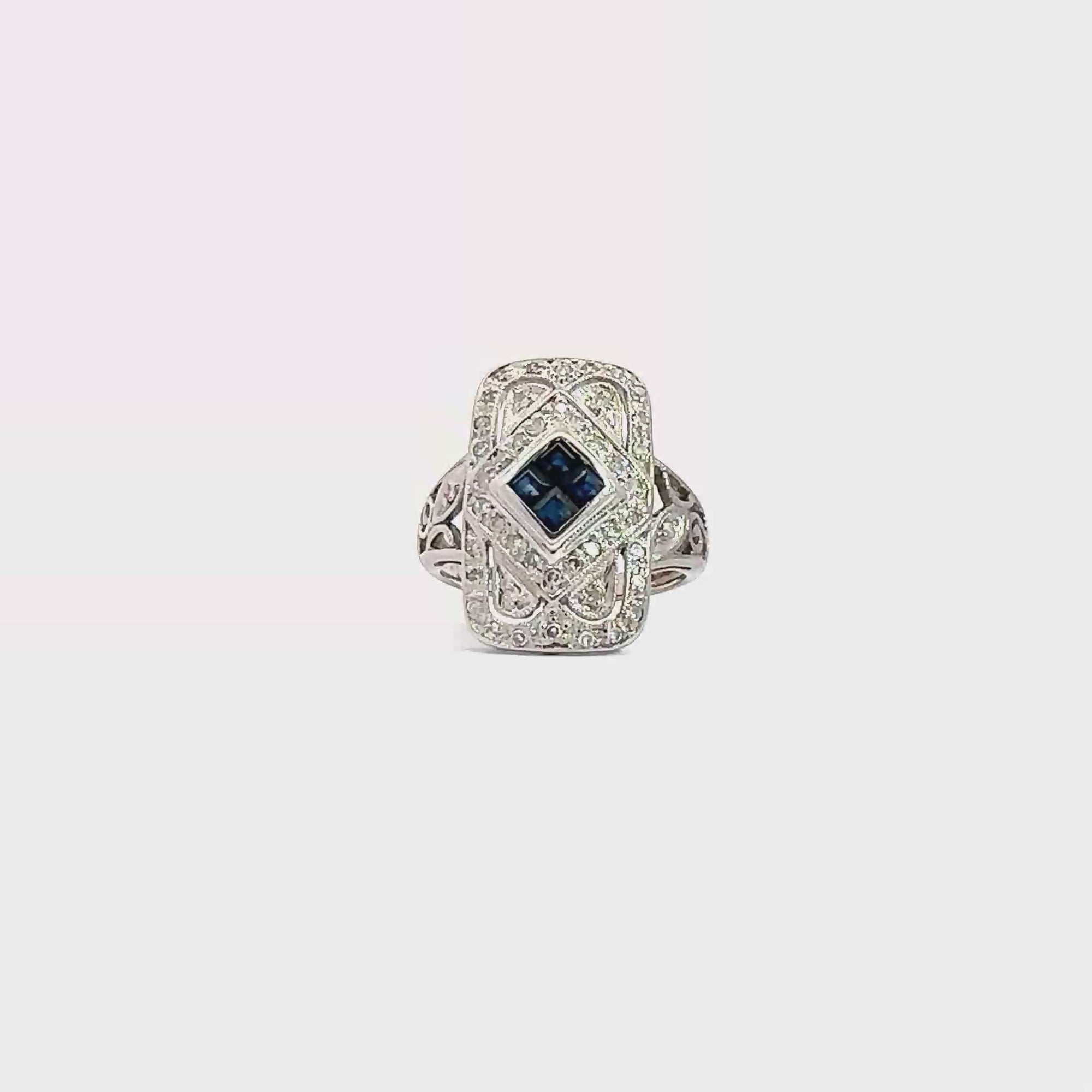 Estate 14k White Gold 0.36ctw Sapphire and 0.28ctw Diamond Ring