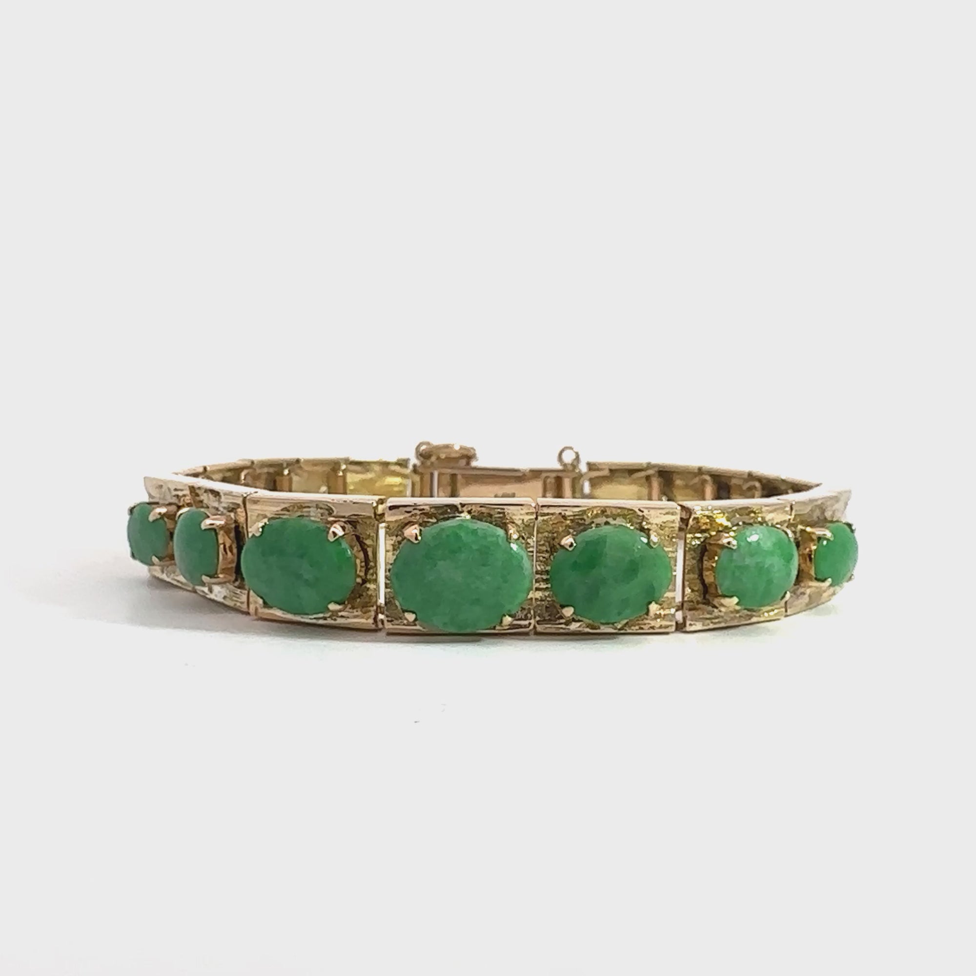 Vintage 14k Yellow Gold Green Nephrite Jade Link Bracelet 7"