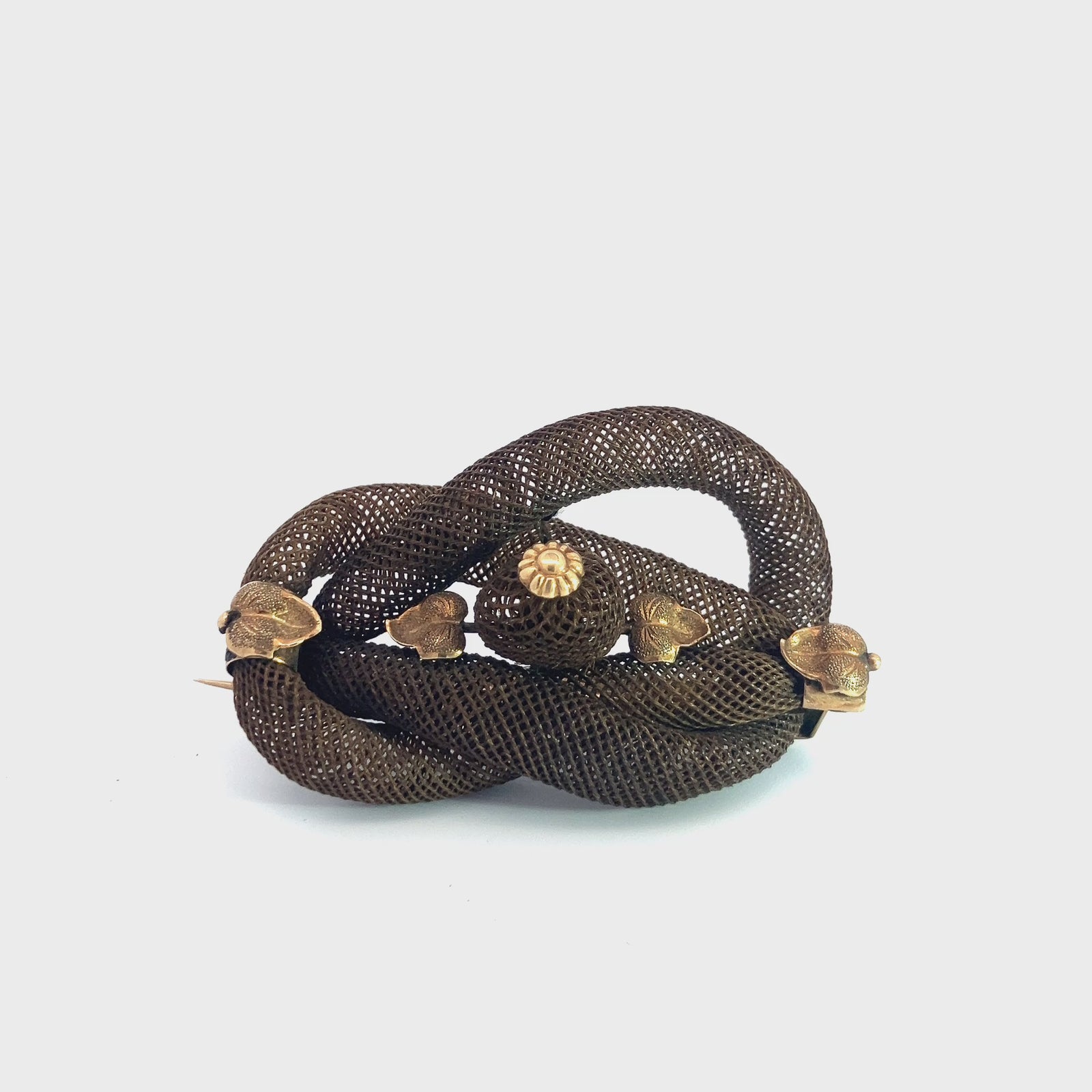 Victorian 10k Gold Mourning Woven Hair Brooch