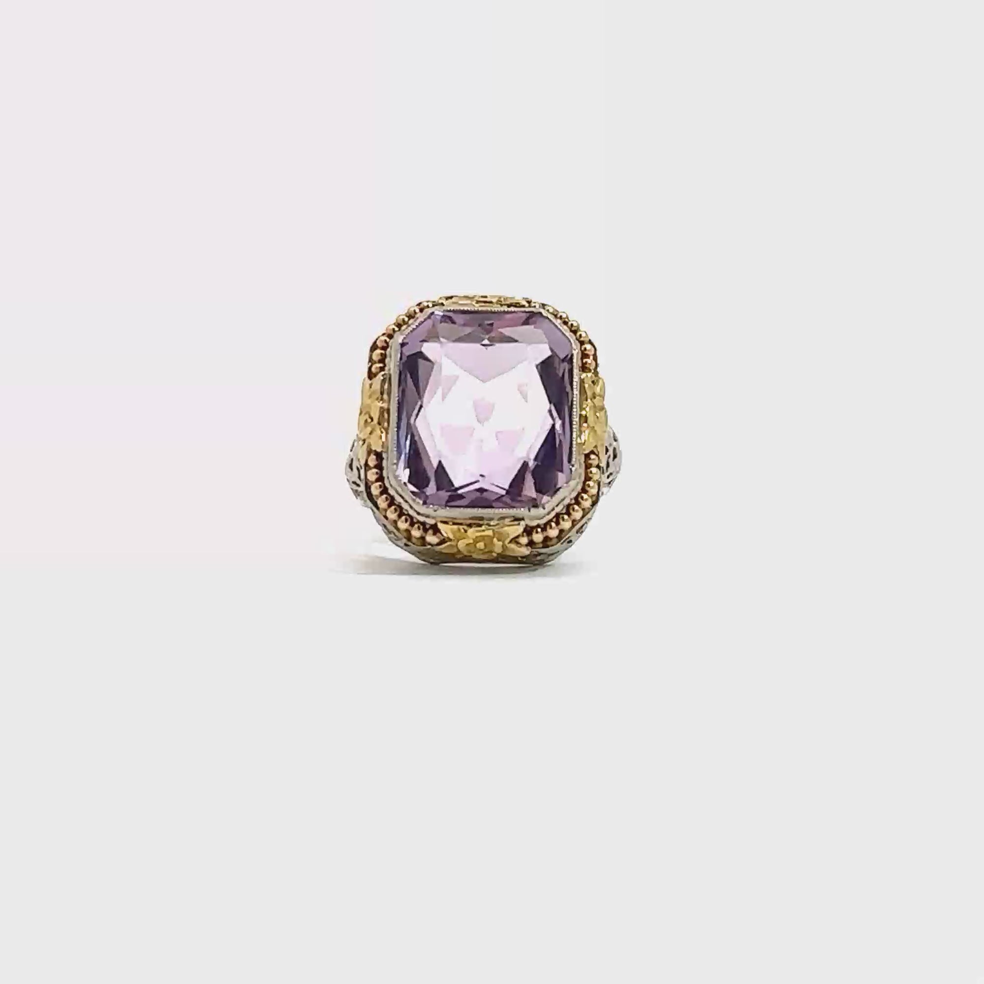 Vintage Art Deco 14k Multi-Tone Gold 8.45ctw Filigree Ring