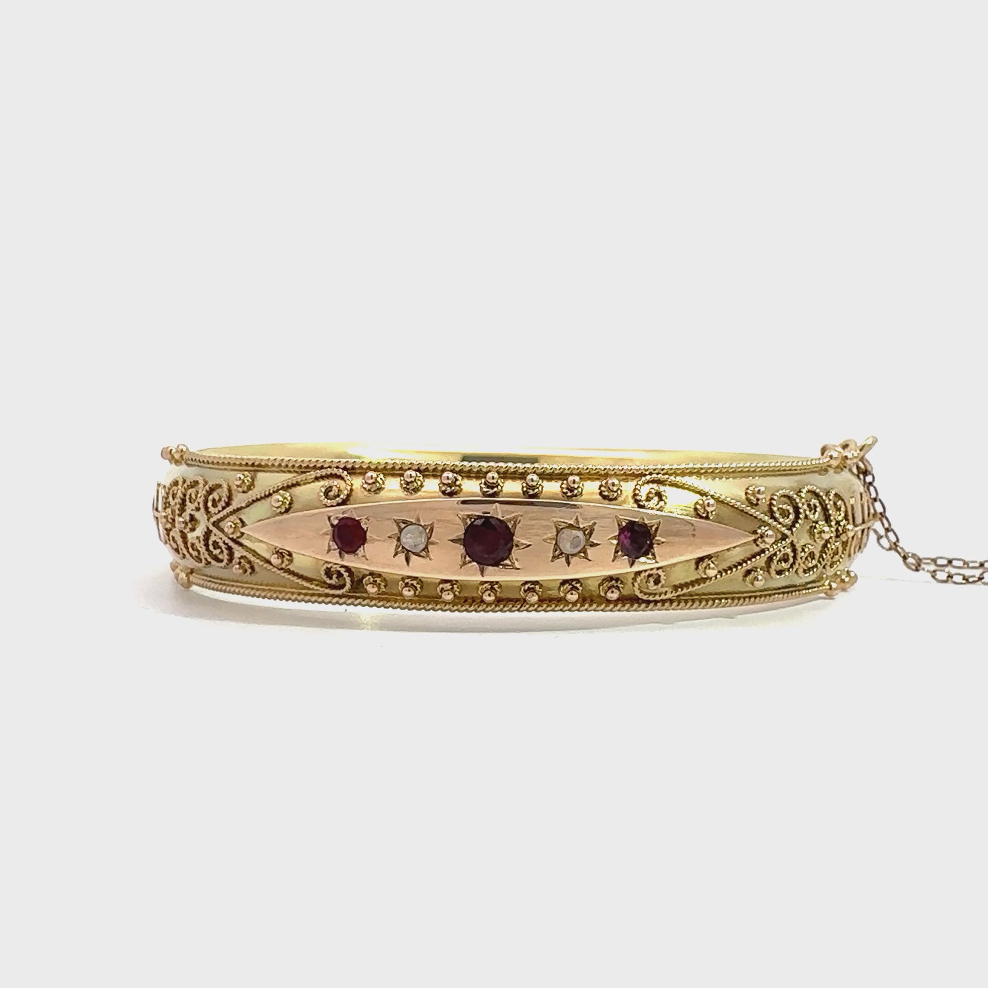 Vintage Victorian 14k Yellow Gold  0.26cttw Ruby & 0.2cttw Rose Cut Diamond Bangle