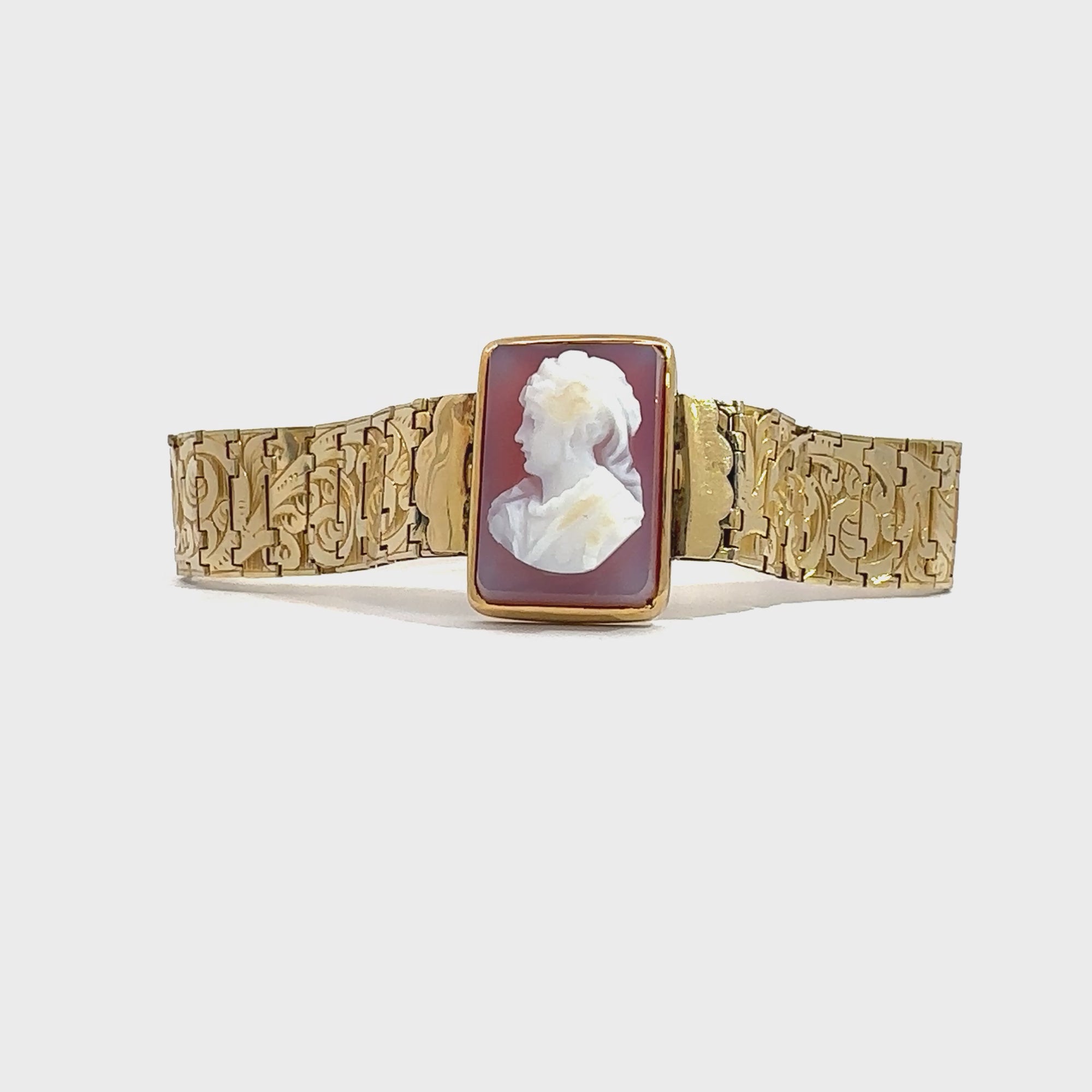 Vintage Victorian Era 15k Yellow Gold Cameo Bracelet 6.5"