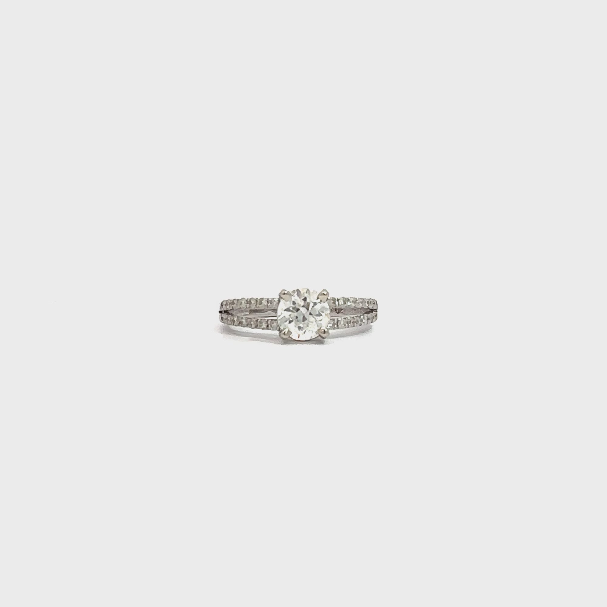 Estate 14k White Gold Round Brilliant Diamond Split Shank Engagement Ring-1.08CTW