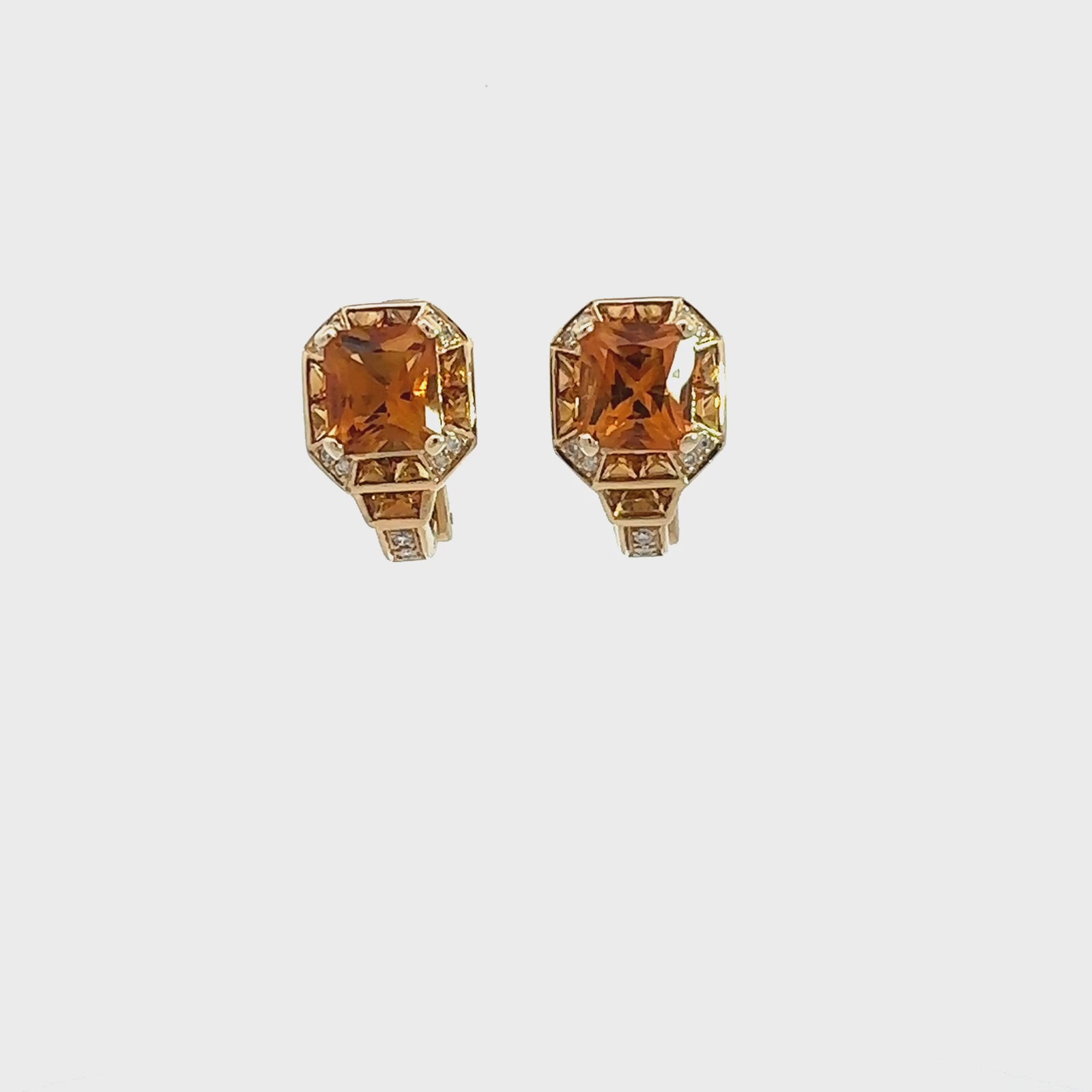 Vintage 18k Yellow Gold 4.44cttw Citrine and 0.16cttw Diamond Earrings